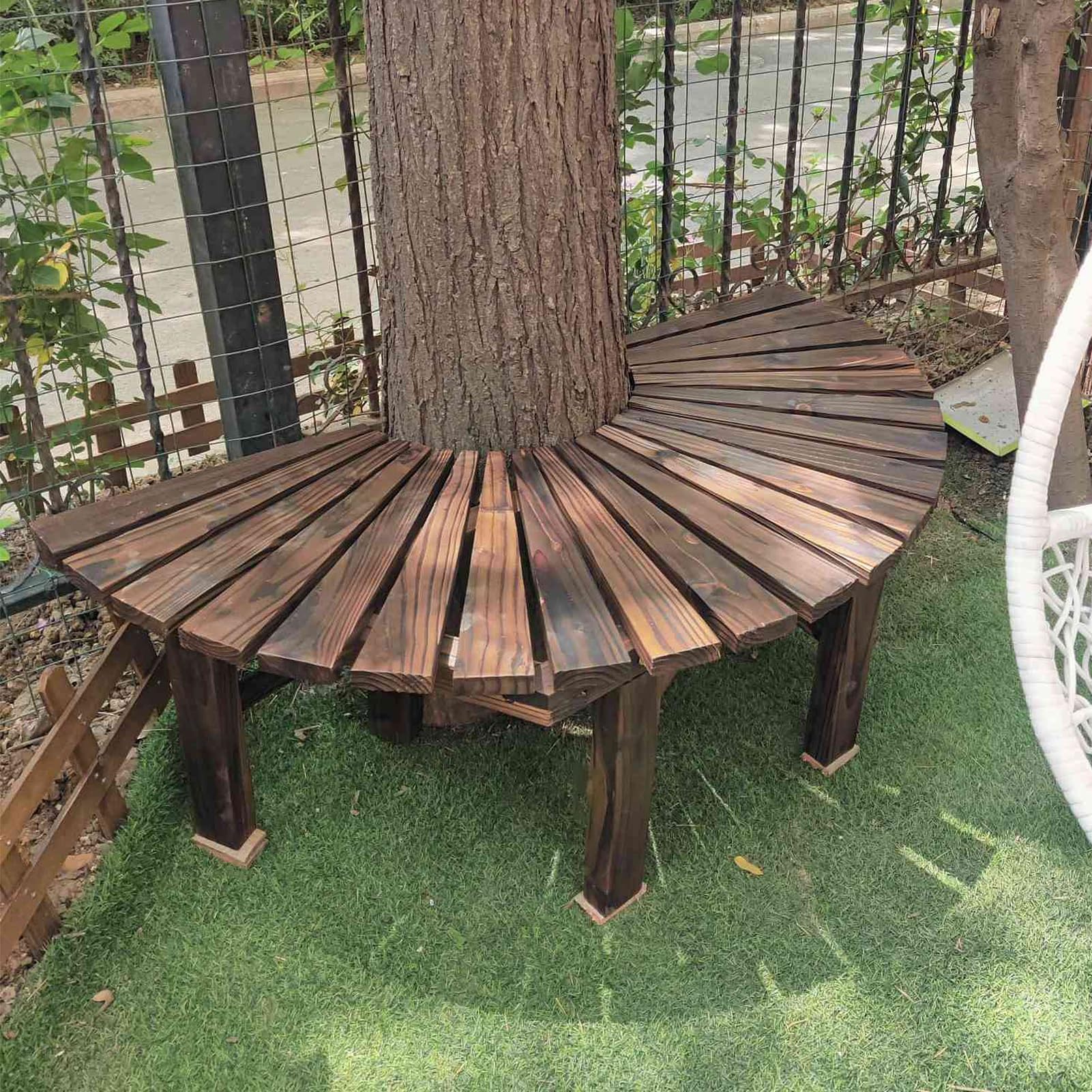Banco de árbol circular de madera maciza natural para jardín y exteriores MARXAN