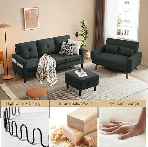 Miniatura 5 de Juego de sofá cómodo de 2 piezas, sofá de 3 plazas y 2 plazas y sofá biplaza con otomana, juegos de sofá moderno para sala de estar,