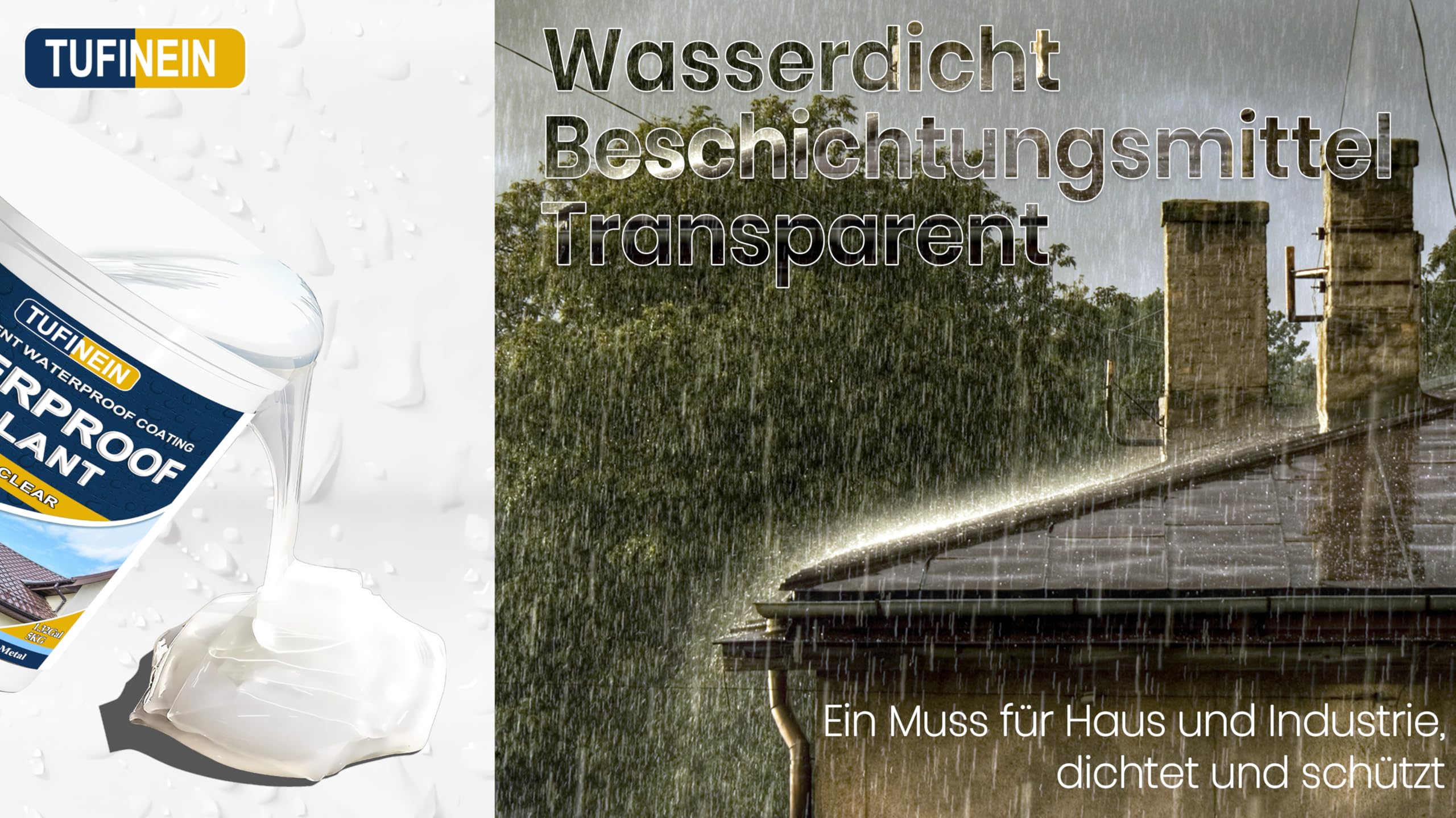 Transparenter Wasserdichter Beschichtungsmittel 5KG, TUFINEIN Wasserdichte Isolier-Dichtstoff-Emulsion Leck Wasserdichter Universalabdichtung Unsichtbare, Innen und Außen Dichtmasse Wasserdicht