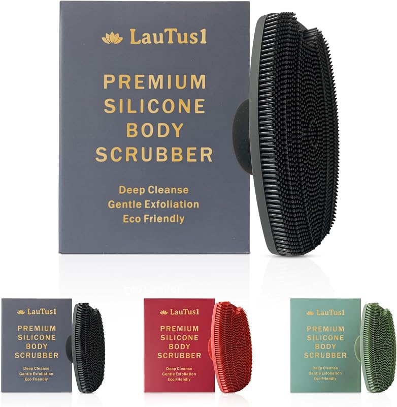 Escova de banho de silicone LauTus1 com ventosa e gancho, Graphite Black