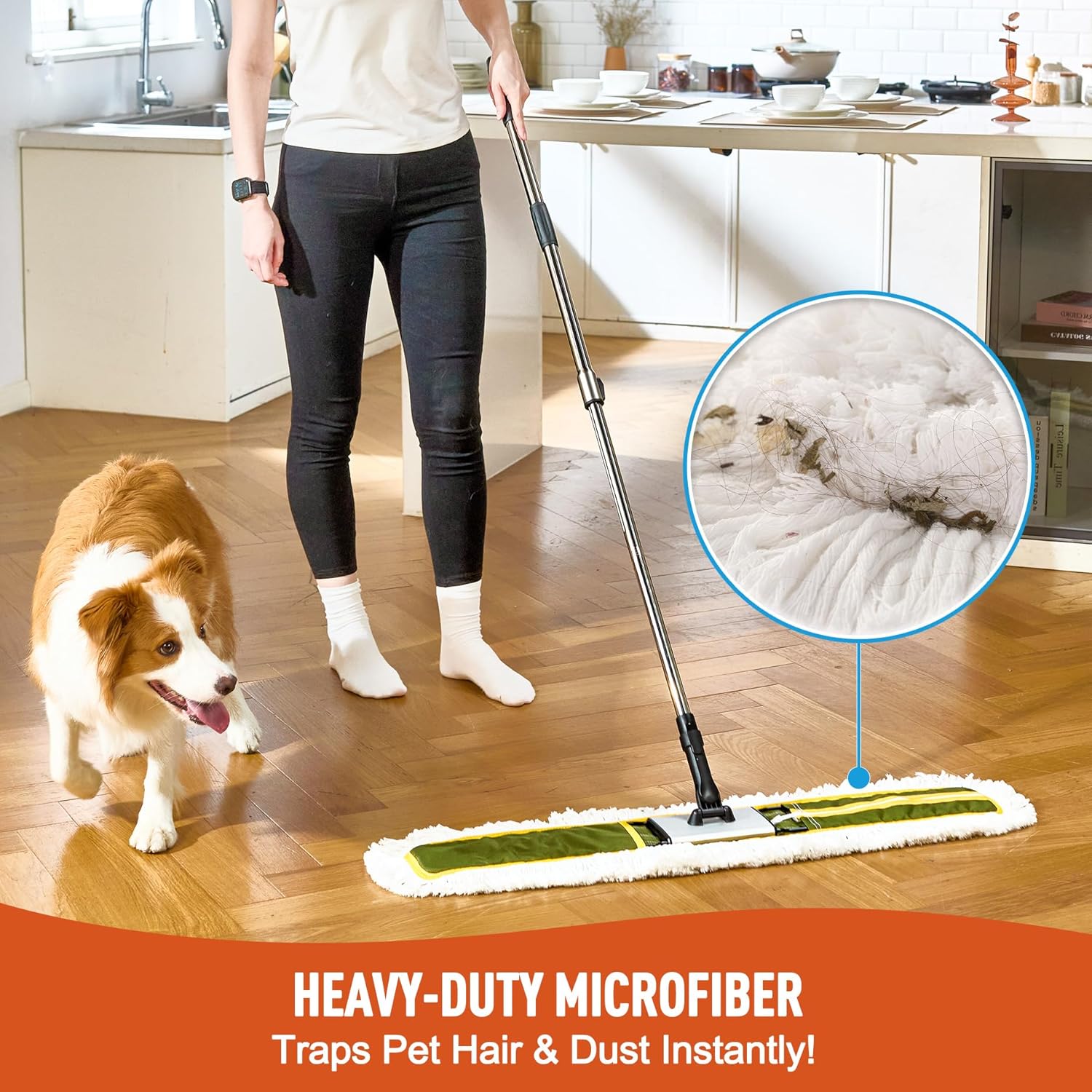 36" Commercial Dust Mop for Hardwood Floors, Tile, Laminate & Concrete - Heavy Duty Industrial Mop with Telescopic Handle, 2 Washable Microfiber Pads, Cleaning for Home, Warehouse, Office