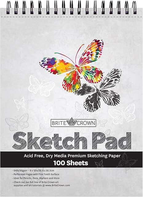 Brite Crown Sketch Pad – 9x12 Sketchbook for Teens, 64lb (95gsm) Art Drawing Paper for Kids 9-12 - 100 Sheets Acid-Free, S...