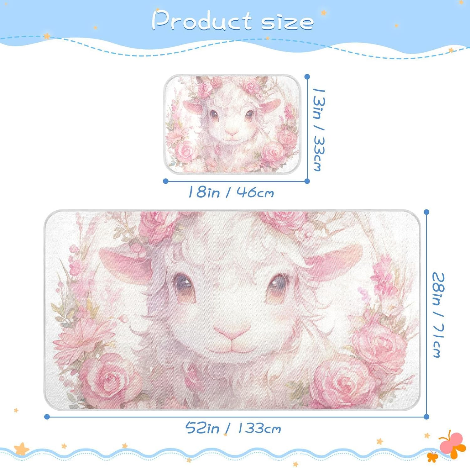 Peach Watercolor Goat Cooling Baby Crib Mattress Protector 28" x 52" Absorbent Pads Washable Waterproof for Baby&Toddler