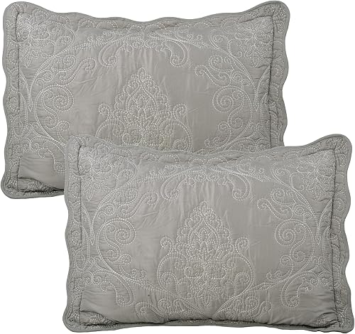 Miniatura 4 de Home Soft Things - Juego de colcha de damasco, 4 piezas, edredón reversible con borde festoneado y prelavado, patrón sólido floral en relieve,