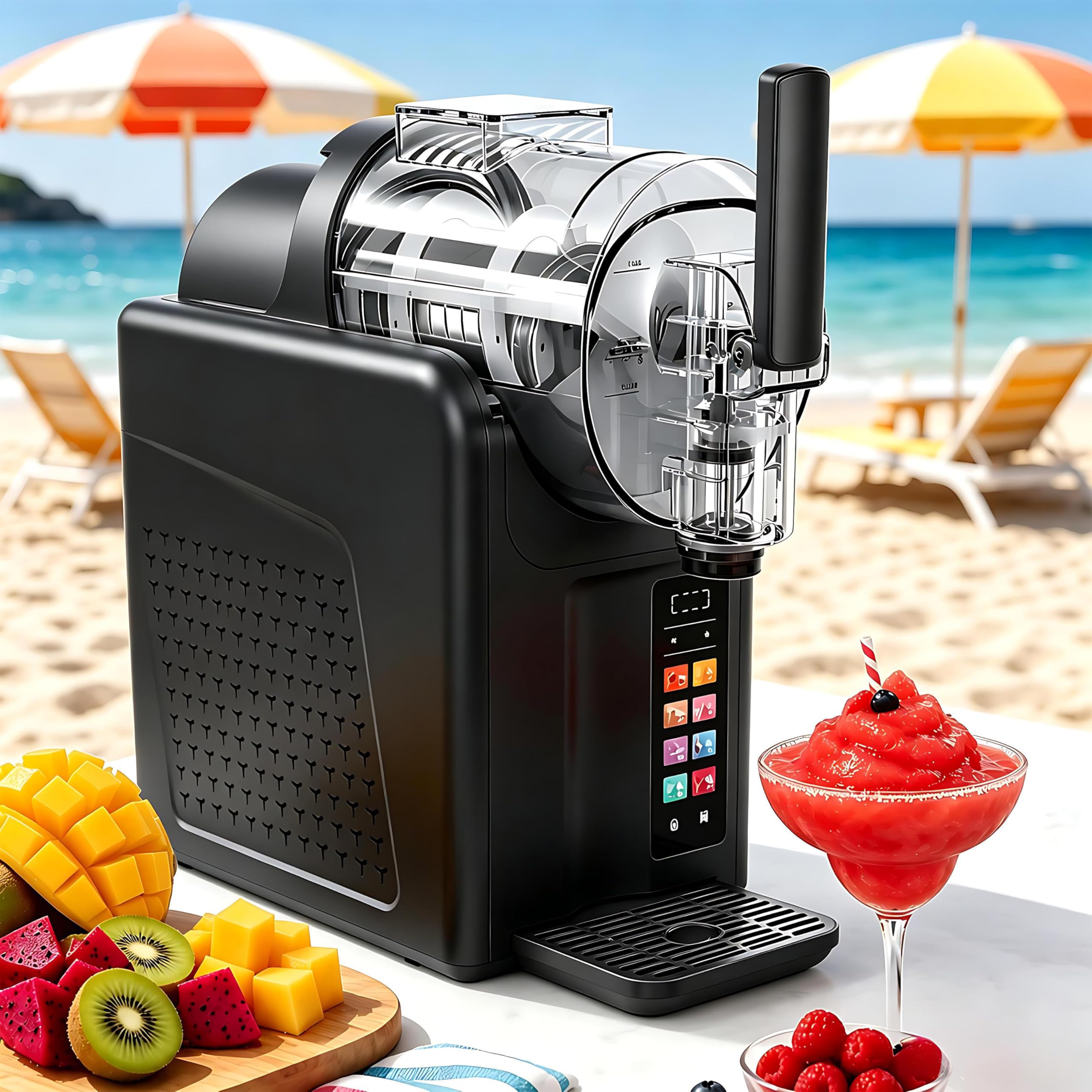 QIUNAOZI Slushie Maker Machine 185w, Commercial Slushie Maker, 360° Stirring, Adjustable Hardness And Temperature, With Safety Lock, 7 Modes, for frappés Smoothies Dessert Drinks Black