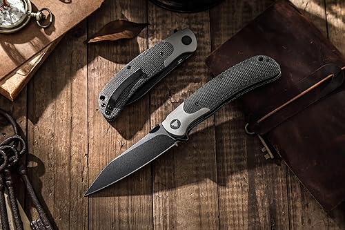 Miniatura 6 de TRIVISA EDC - Cuchillo de bolsillo con clip, cuchillo plegable Flipper, 3.66 pulgadas, S35VN acero PVD Blackwash Wharncliffe, disco de pulgar Ti,
