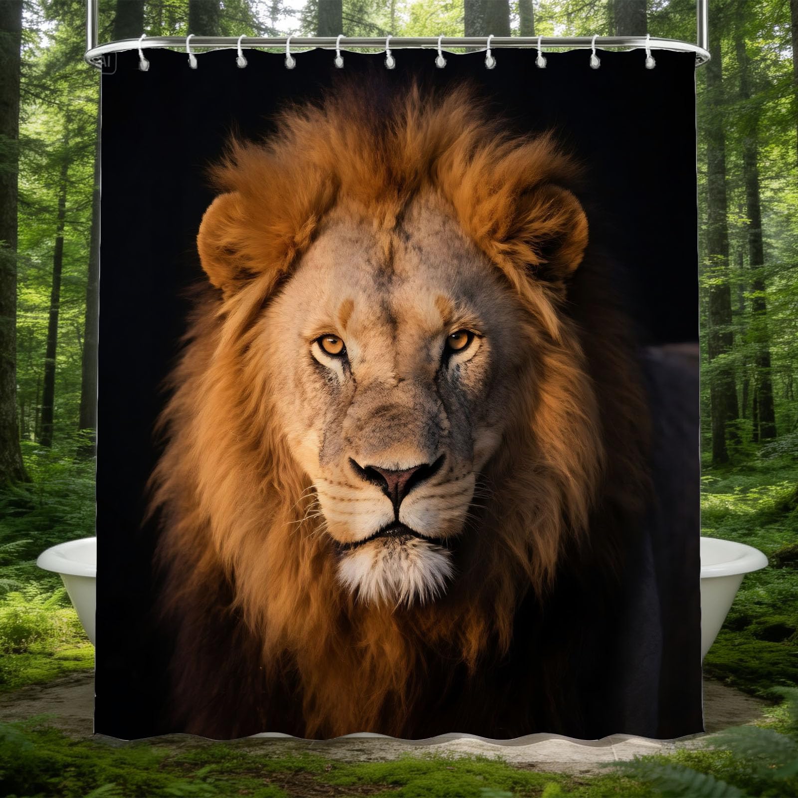 Hongduo 3D African Lion Shower Curtain for Stalls Bathtubs Wildlife Animal Bathroom Decor Shower Curtain Set Polyester Fabric Waterproof 200x200cm/79X79 Inch with Hooks