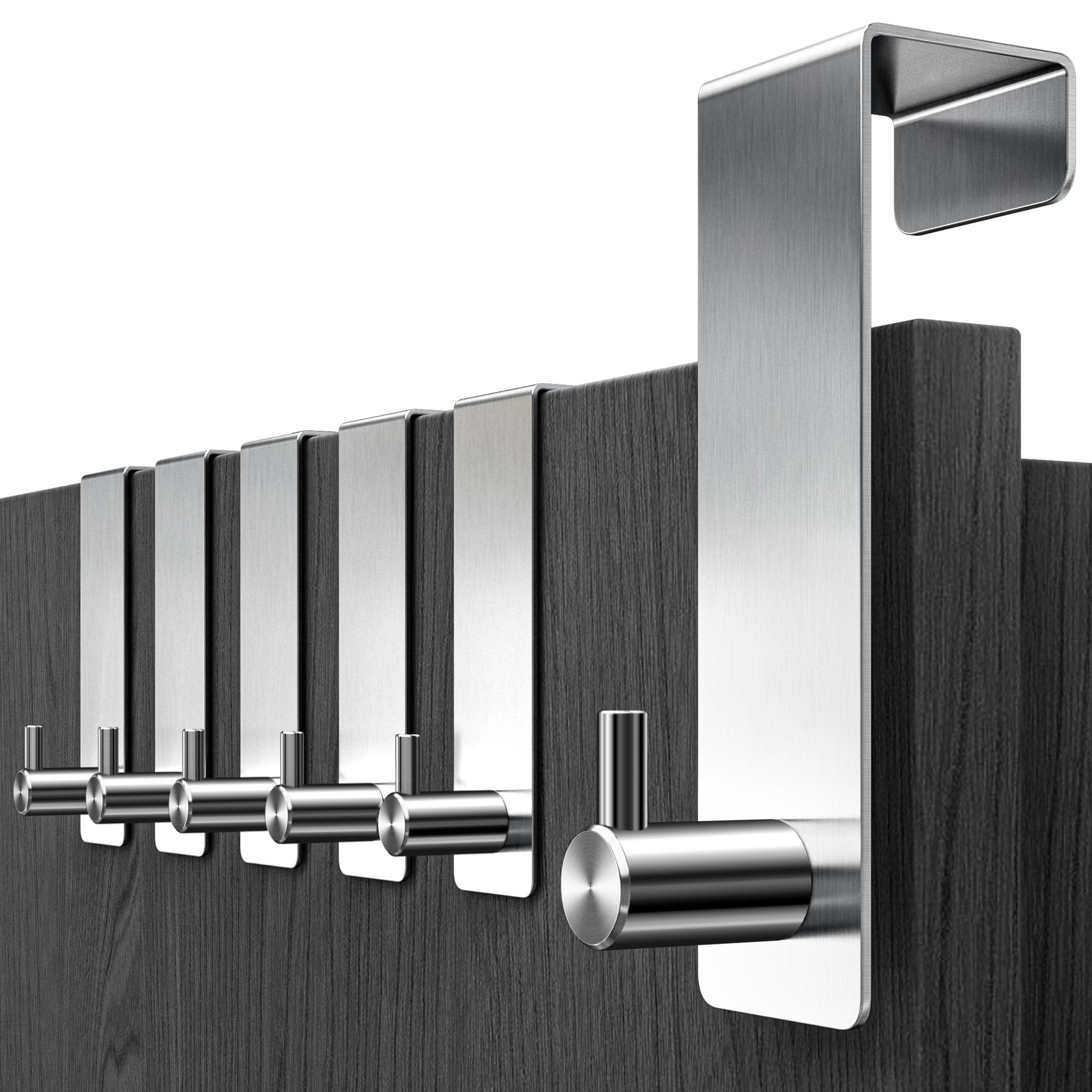 Menz deurhaken – 6 stuks roestvrijstalen deurhaken om op te hangen, stabiele kledinghaak deur, haken om op te hangen als flexibele deurkapstok, deurhakenlijst