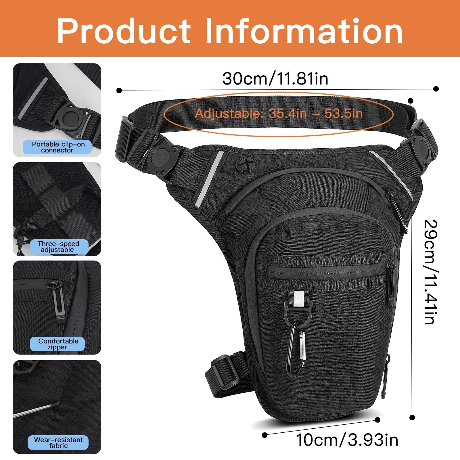 Eulihent Marsupio da Gamba Moto Impermeabile Tattico Borsa Cosciale Multifunzionale per Uomo Donna con Tasca Regolabile per Ciclismo Escursionismo Campeggio e Sport (Nero)