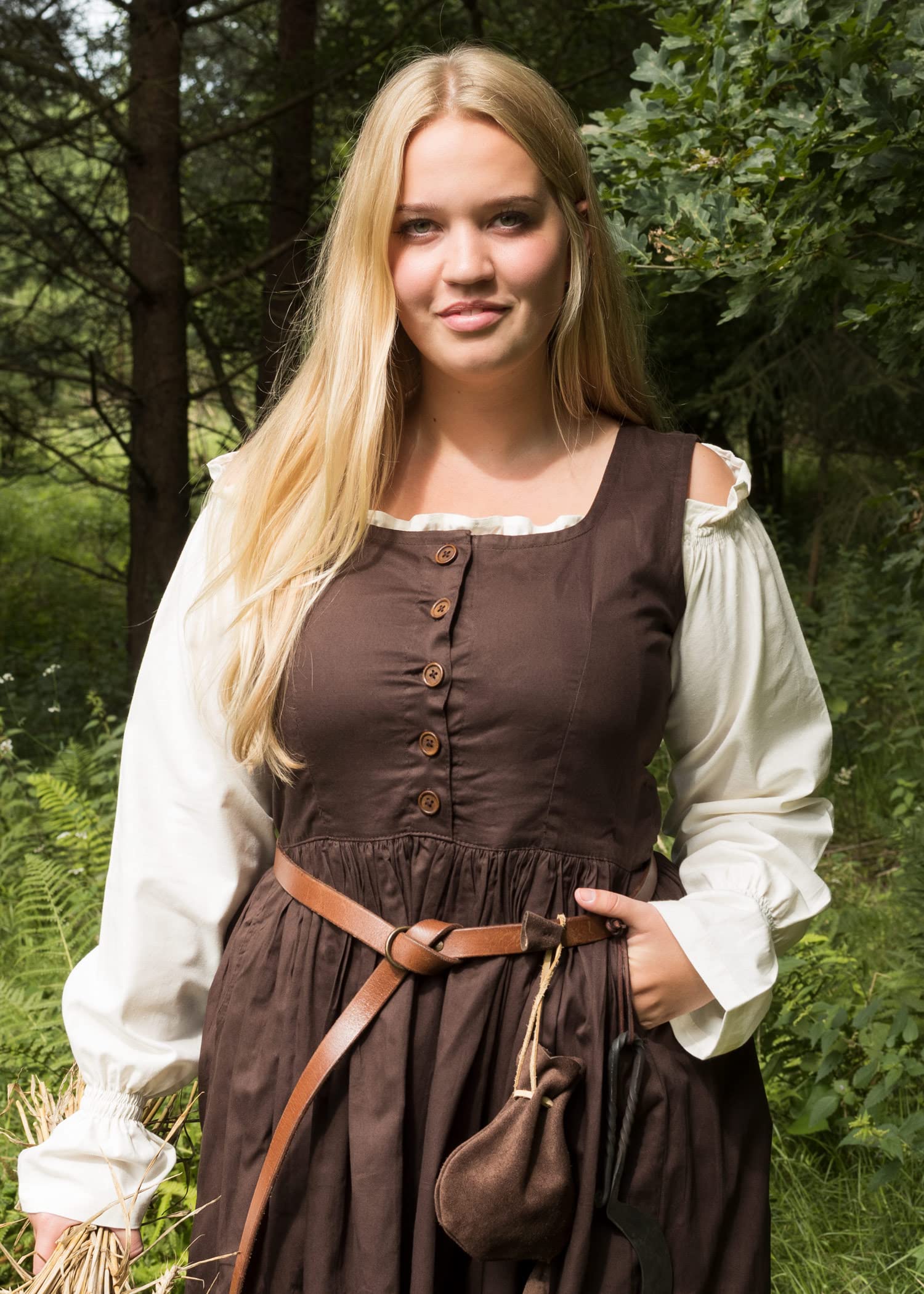 Battle-Merchant Lene sukienka dla kobiet bez rękawów, średniowieczna sukienka na ramiączkach, sukienka dla chłopców, z bawełny, brązowa/czerwona/zielona, S/M/L/XL/XXL, brązowy, XL