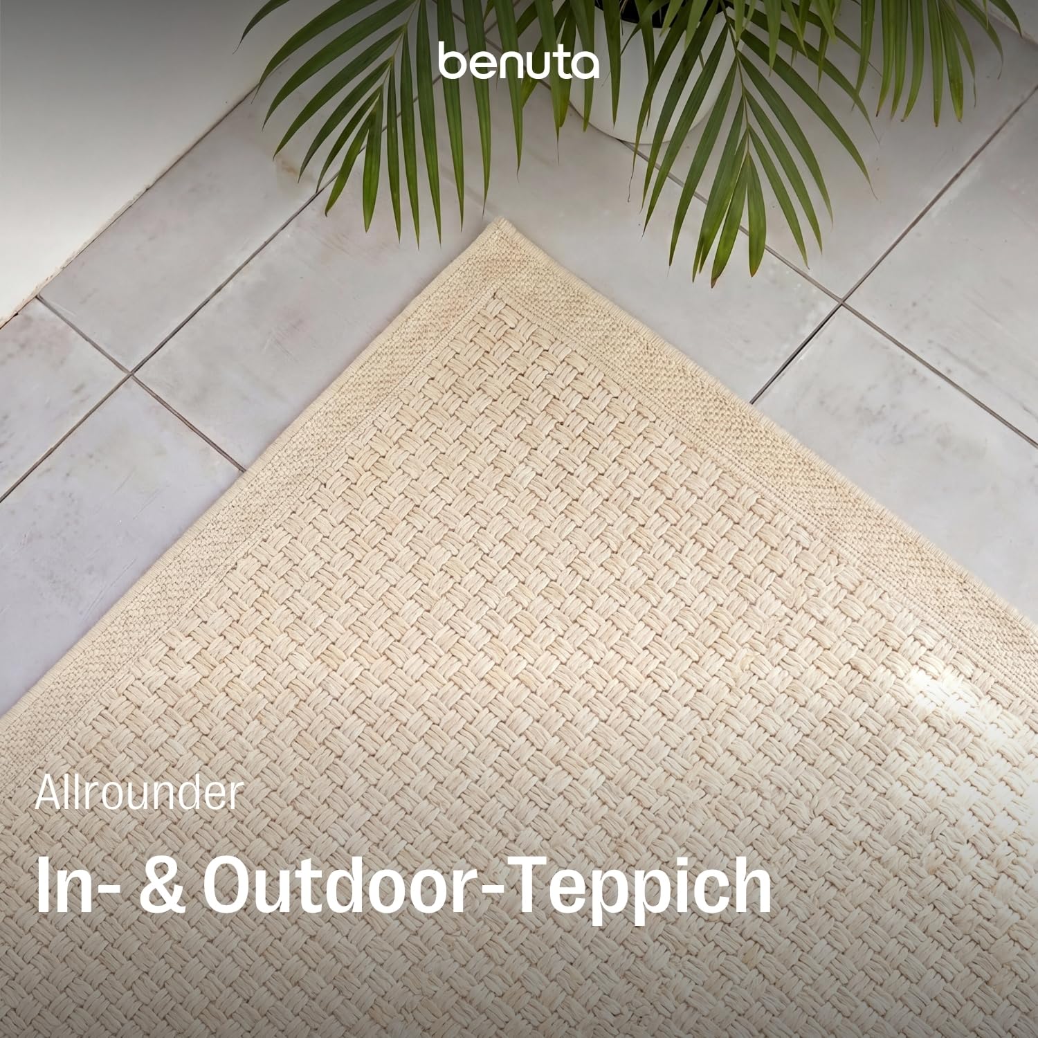 benuta Basic In- & Outdoor Teppich Wohnzimmer Iowa - Creme 80x250 cm - Boho Jute-Look wetterfest für Balkon, Terrasse - Schlafzimmer, Küchenteppich & Wohnzimmerteppich - Strapazierfähig & Robust