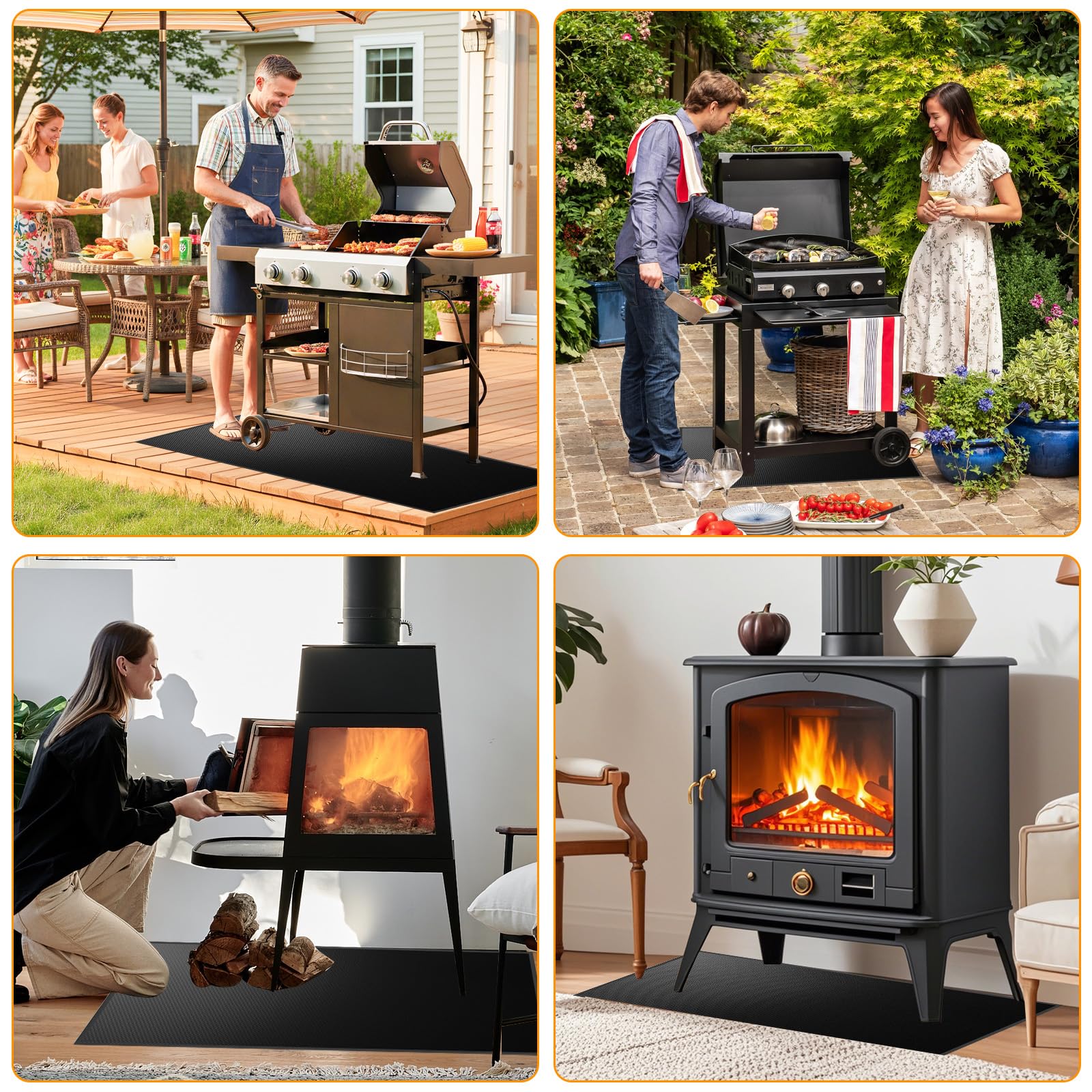 dellyy Tapis Barbecue Sol Exterieur 90 x 120 cm, Résistant à la Chaleur Jusqu'à 1000 °C Tapis Anti feu Gril Ignifuge, Fibre de Verre, pour Sol, Pelouse, Camping et Terrasse