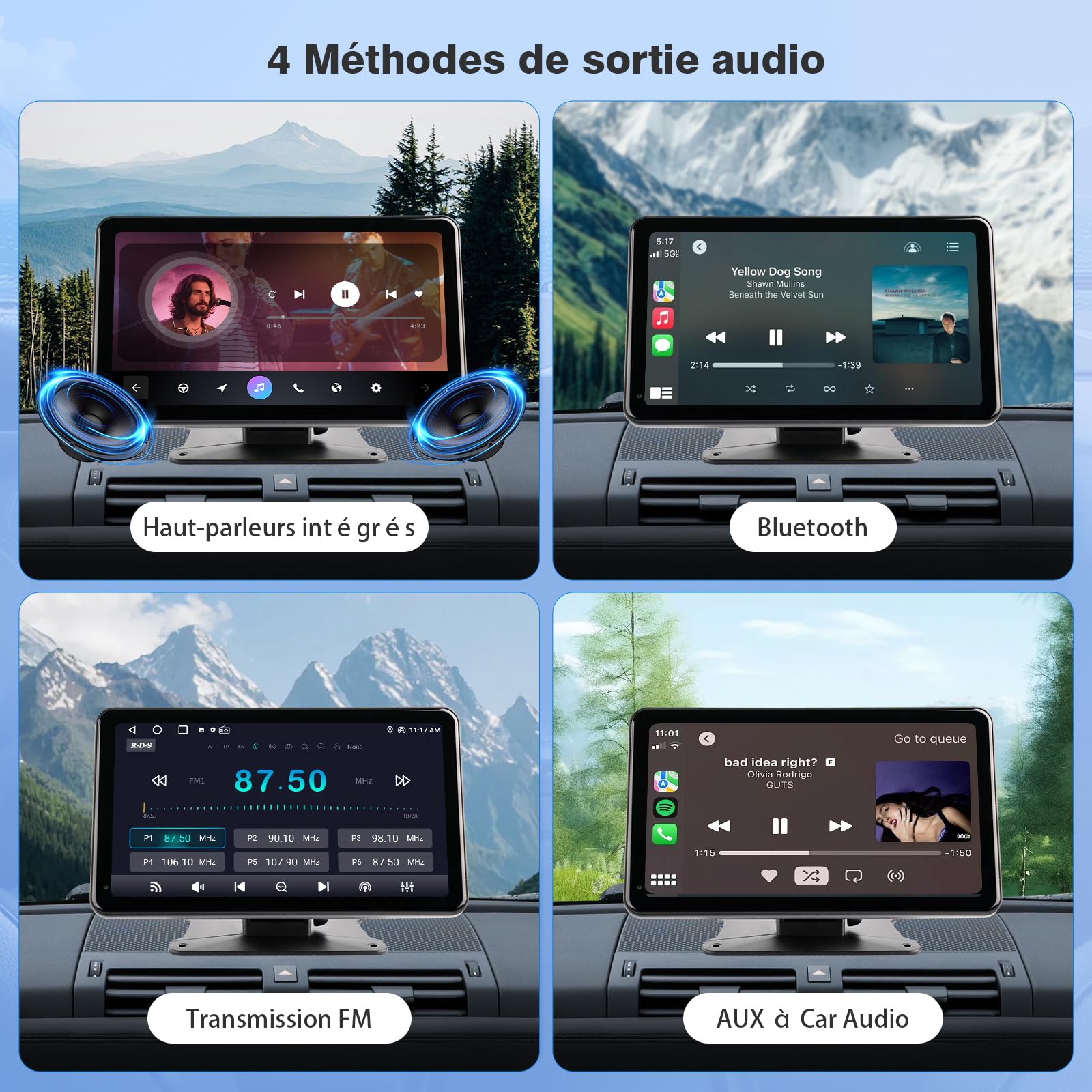 Haudio Portable CarPlay Voiture et CarPlay & Android Auto sans Fil, 7 Pouces Ecran Tactile avec Caméra de Recul, Bluetooth, Mirror Link, GPS, Commande Vocale, for Divers Véhicules