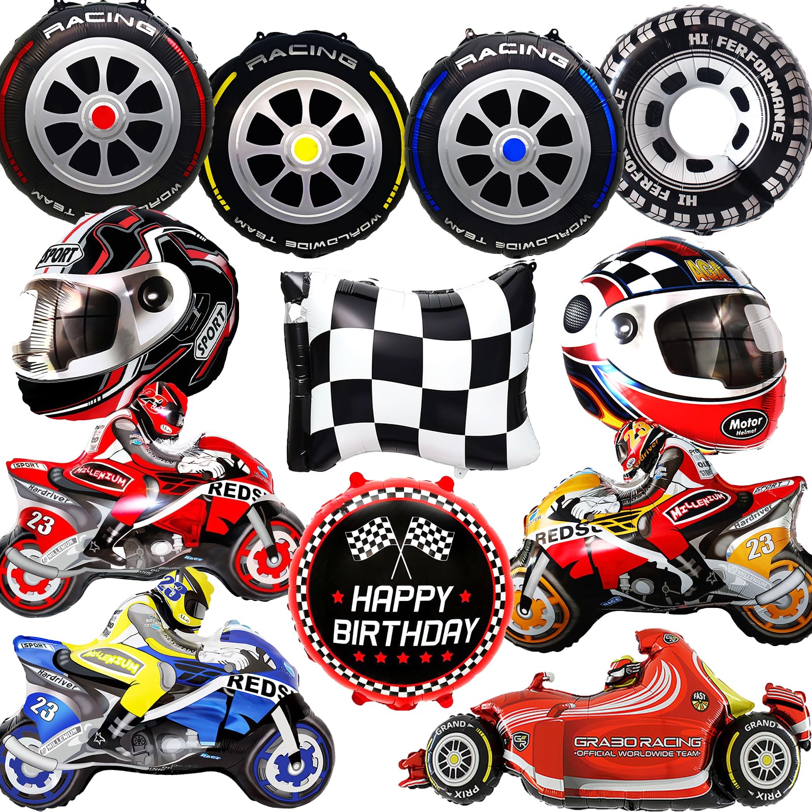 12 PCS Race Car Helium Balloon, Car Theme Foil Balloon Set, Suitable for Decorating Birthday Parties, Themed Party Decorations, Kids Racing Party, Sports Event Decor and Various Holidays