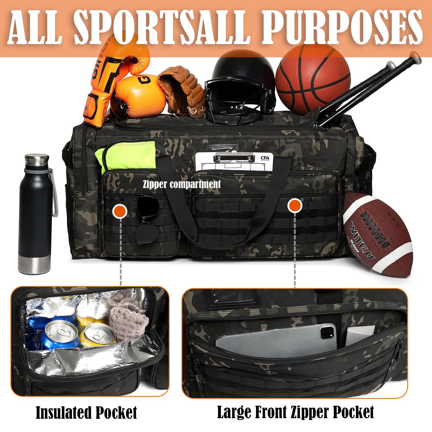 Bolsa de lona extra grande para hombre, bolsa de lona resistente para viajes, bolsa grande para equipo deportivo de gimnasio para hockey, fútbol, fútbol, béisbol, baloncesto y entrenamiento de equipo