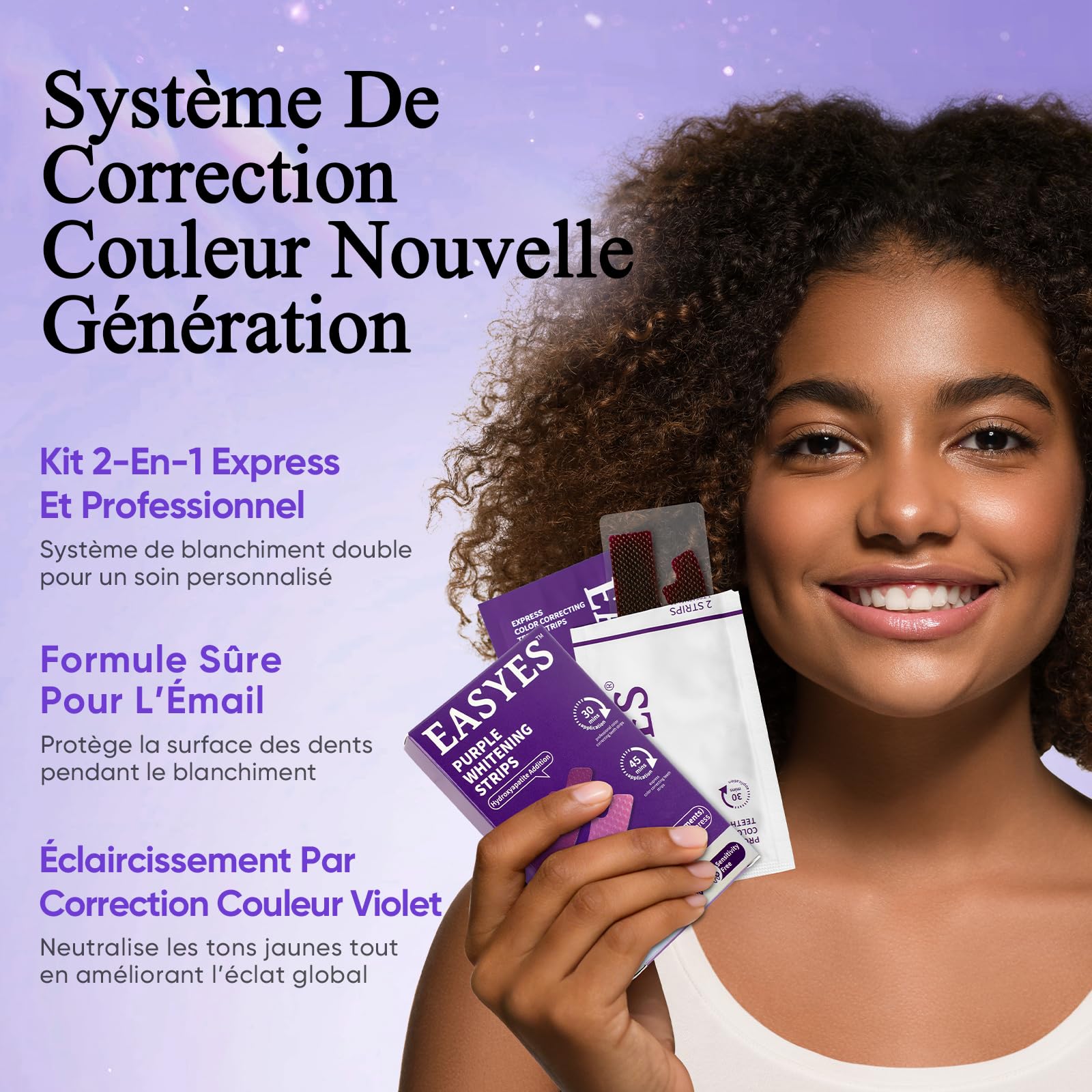 Lot de 14 bandes de blanchiment des dents violettes pour correction de la couleur, application sèche et humide, neutralisation instantanée de la couleur, protège l'émail des dents, ajustement - 2