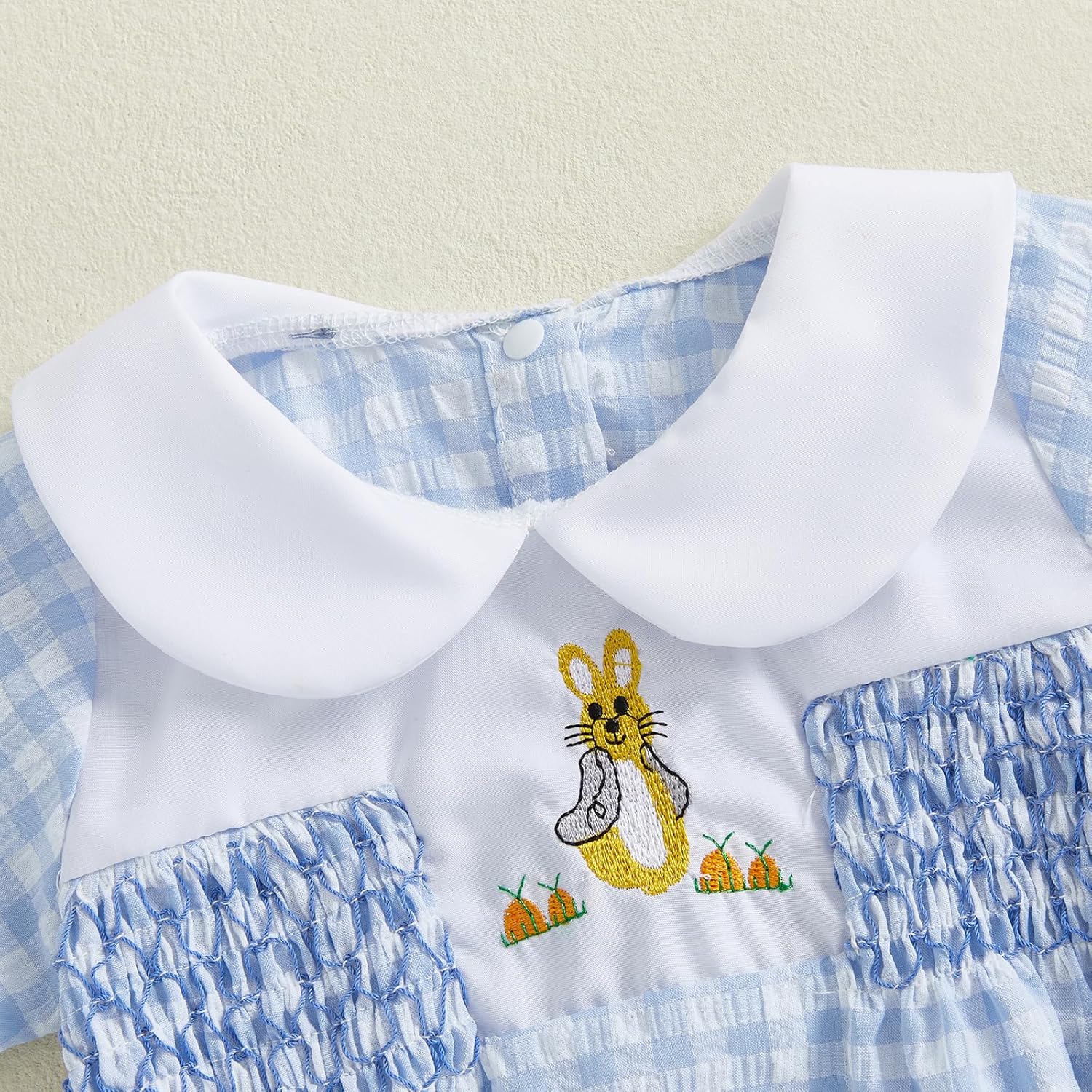 Bagilaanoe Infant Baby Boy Girl Easter Outfit Clothes Bunny Plaid Short Sleeve Romper Jumpsuit Bodysuit - Image 2