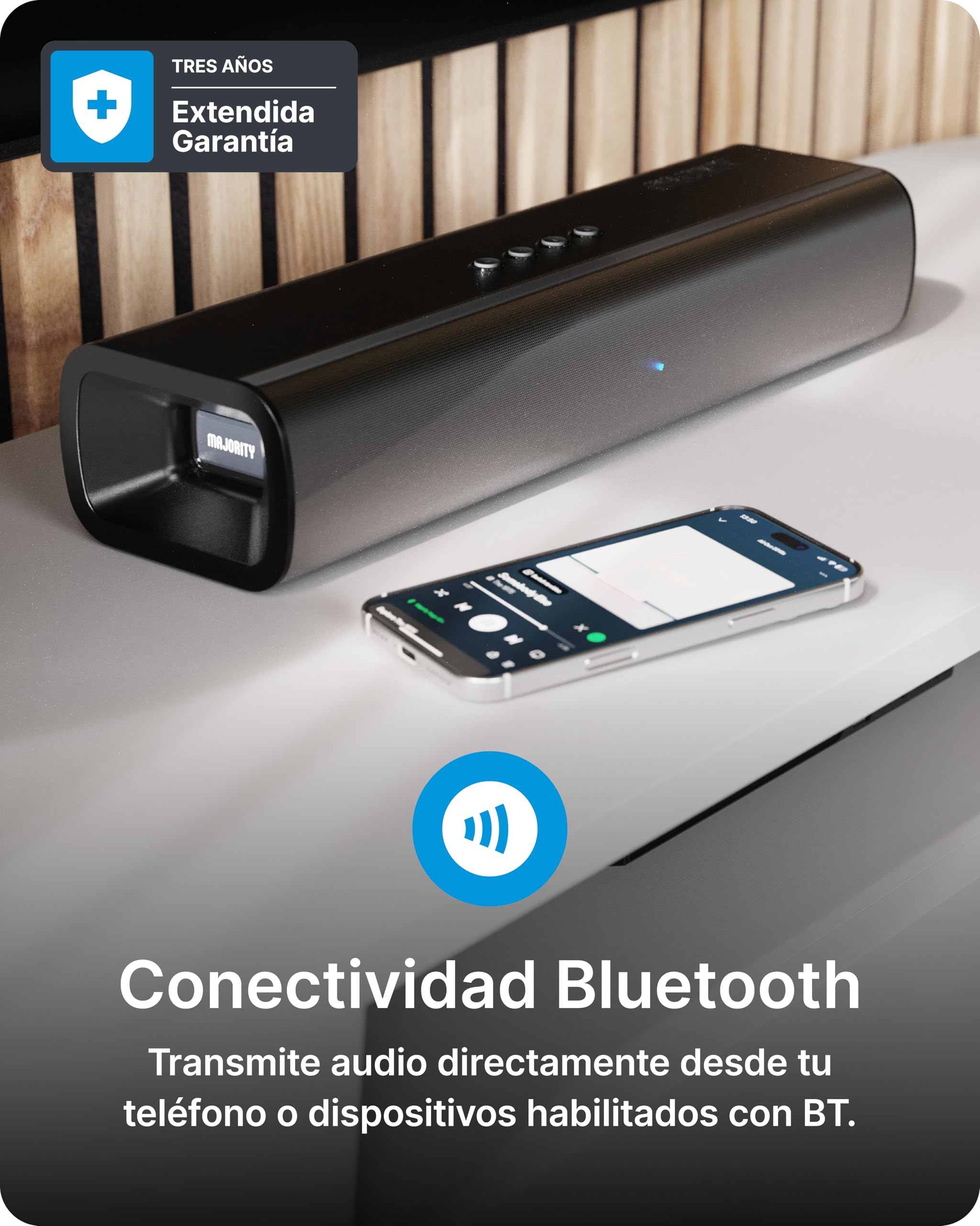 MAJORITY Naga 40 Plus Barra de Sonido TV 200W con Subwoofer Inalámbrico | HDMI ARC, Óptico, AUX, USB | Bluetooth 5.0 | Montaje en Pared | Mando a Distancia y Soportes Incluidos