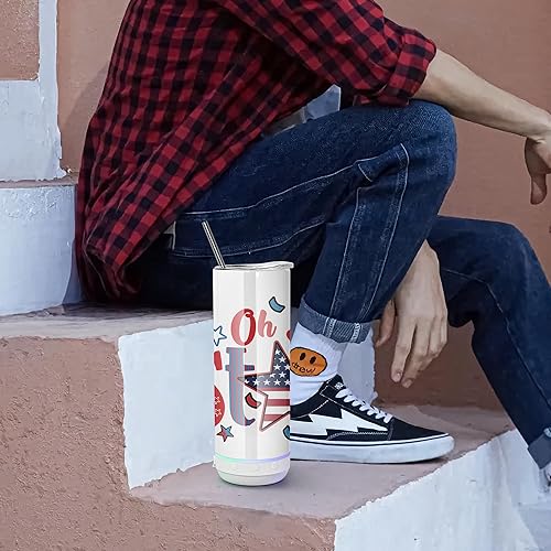 Miniatura 6 de AGH Paquete de 25 vasos con altavoz de música con popote y tapa, vaso de doble pared de acero inoxidable delgado de 20 onzas, vaso con luz LED