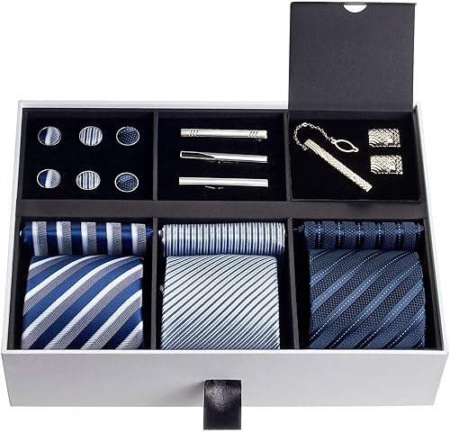 Miniatura 2 de Juego de corbata de regalo para hombre de alta calidad con diseño de lazo y bolsillos cuadrados para corbata gemelos para hombre