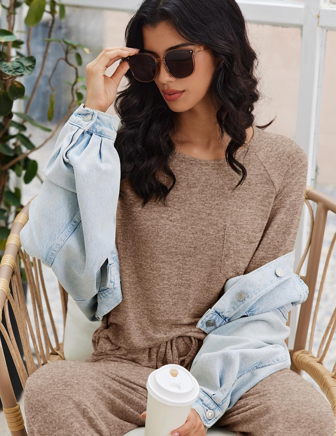 Ekouaer Womens Pajamas Set Long Sleeve Loungewear Soft Lounge Set Joggers with Pockets - Image 2