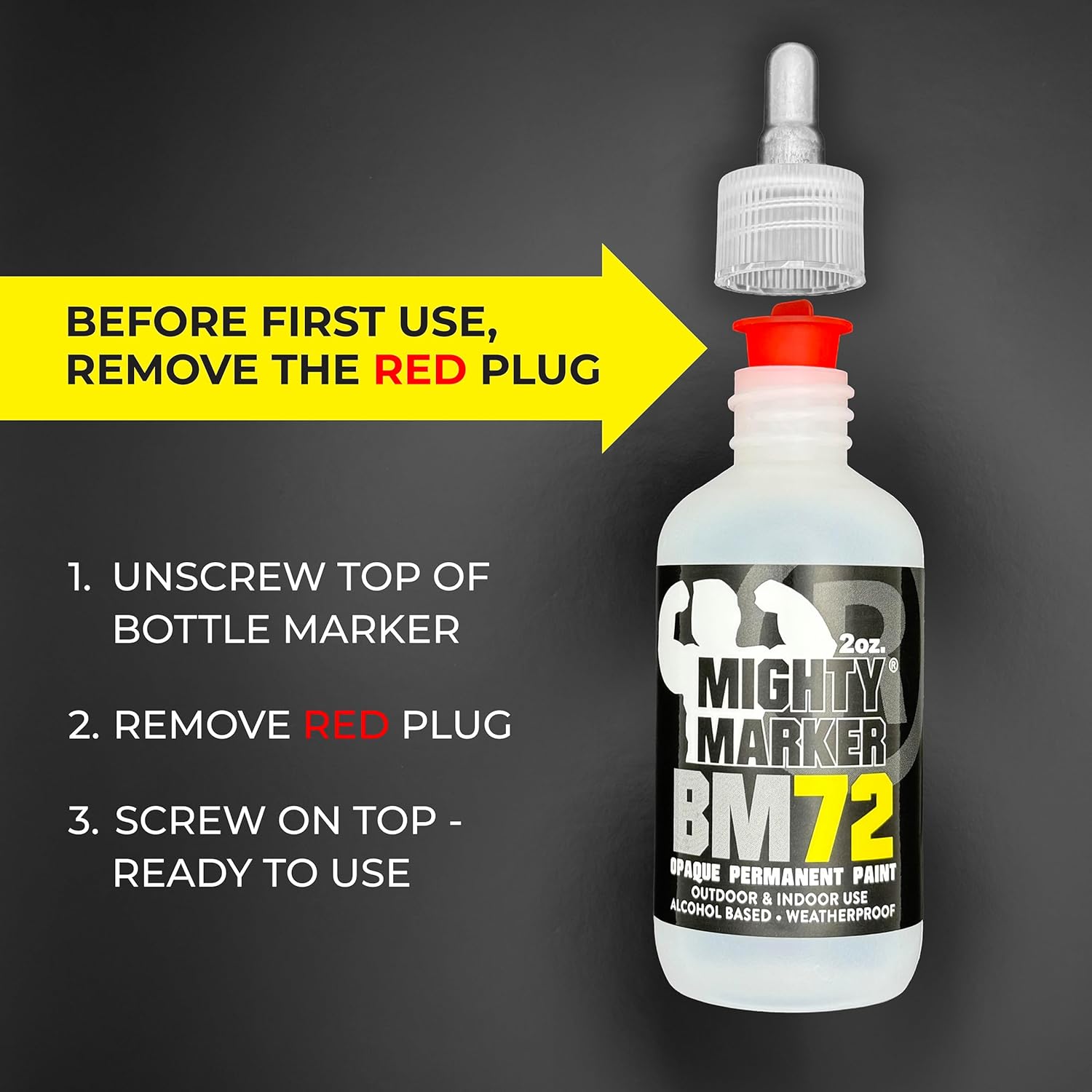 BM-72 Bottle Marker, 2oz (60ml) Alcohol-Based Paint, 1.2mm Steel Ball Tip, Valve Action, Waterproof & Weatherproof, Writes on Rough & Oily Surfaces, Made in USA - 3 Pack
