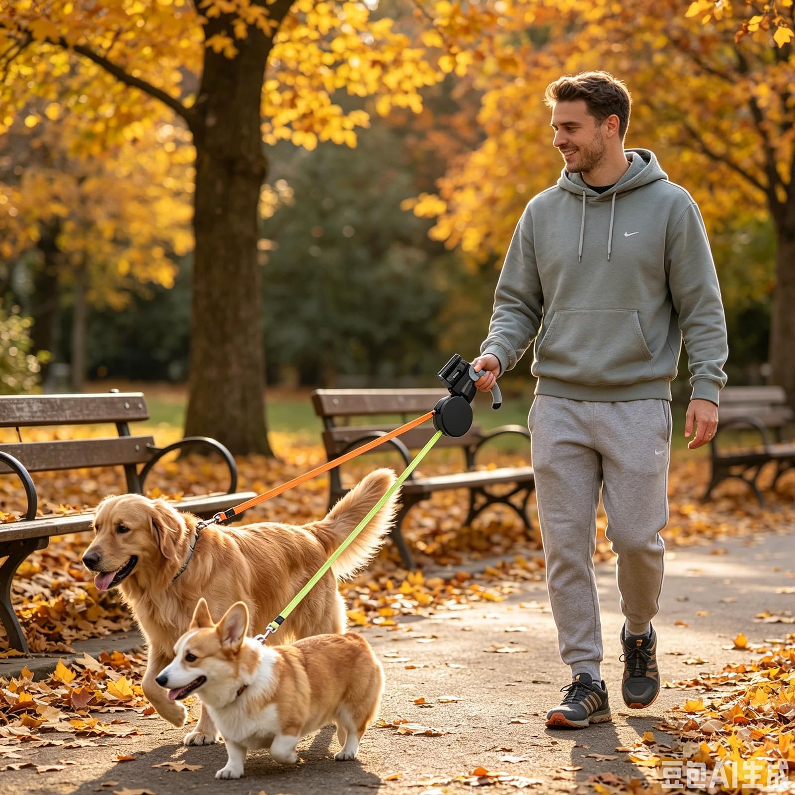 Guinzaglio retrattile per cani, doppio guinzaglio retrattile, guinzaglio automatico retrattile, doppio guinzaglio per cani di taglia media e piccola
