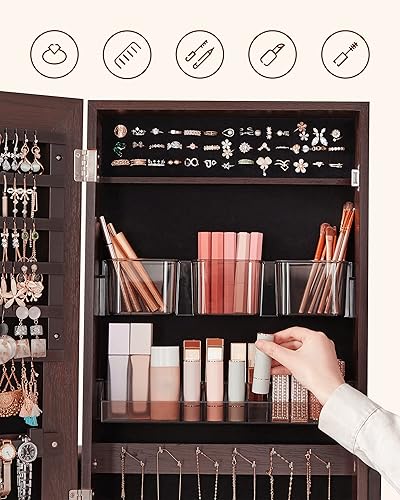 Miniatura 7 de SONGMICS - Armario de joyería, unidad organizadora de almacenamiento con cerradura independiente, con 2 espacios de almacenamiento de cosméticos de