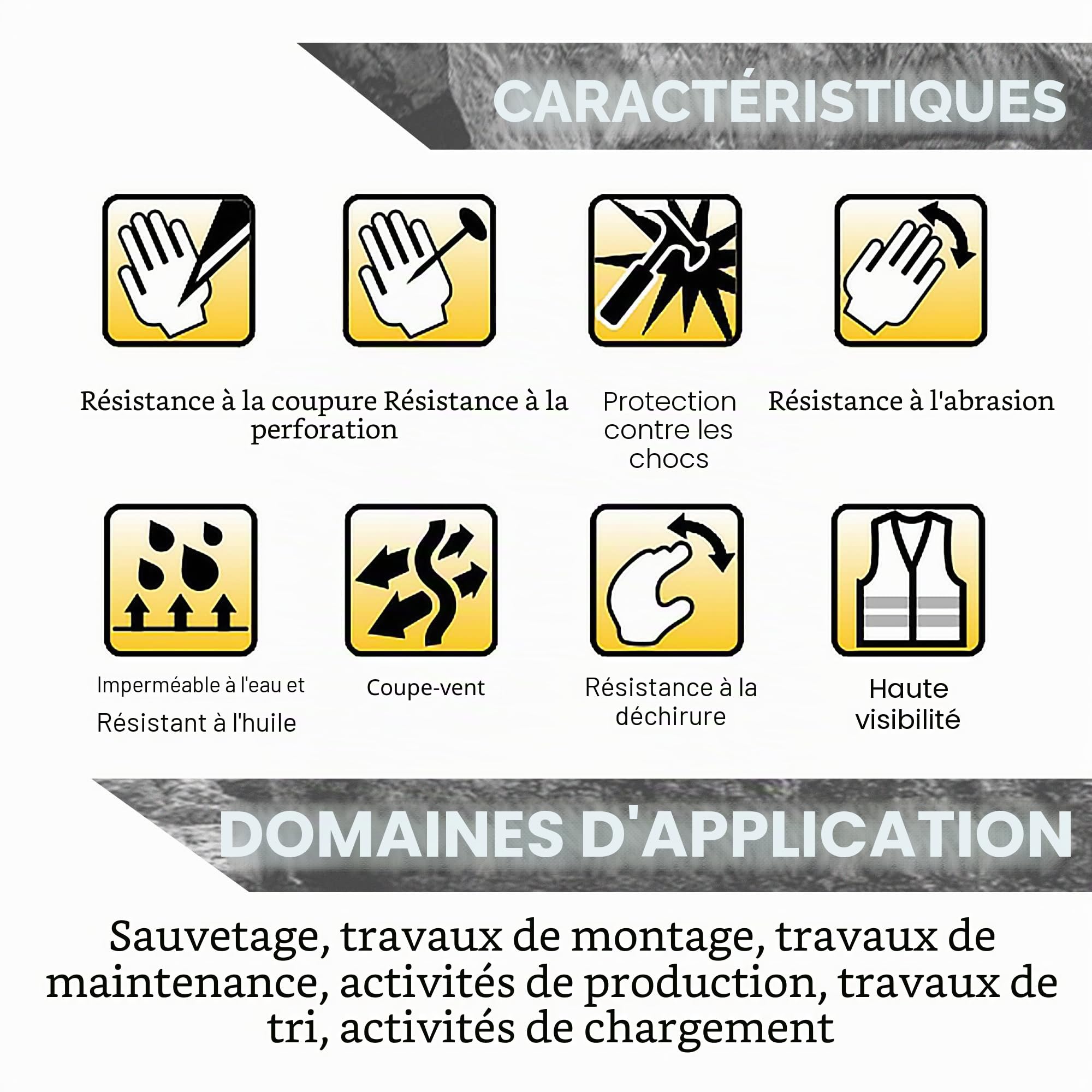 Gants de Travail Pro Contre Impact, Certificé EN388, Gants de Protection Renforcés TPR Résistants à Déchirure/Choc/Abrasion/Perforation/Coupure, Super Dextérité
