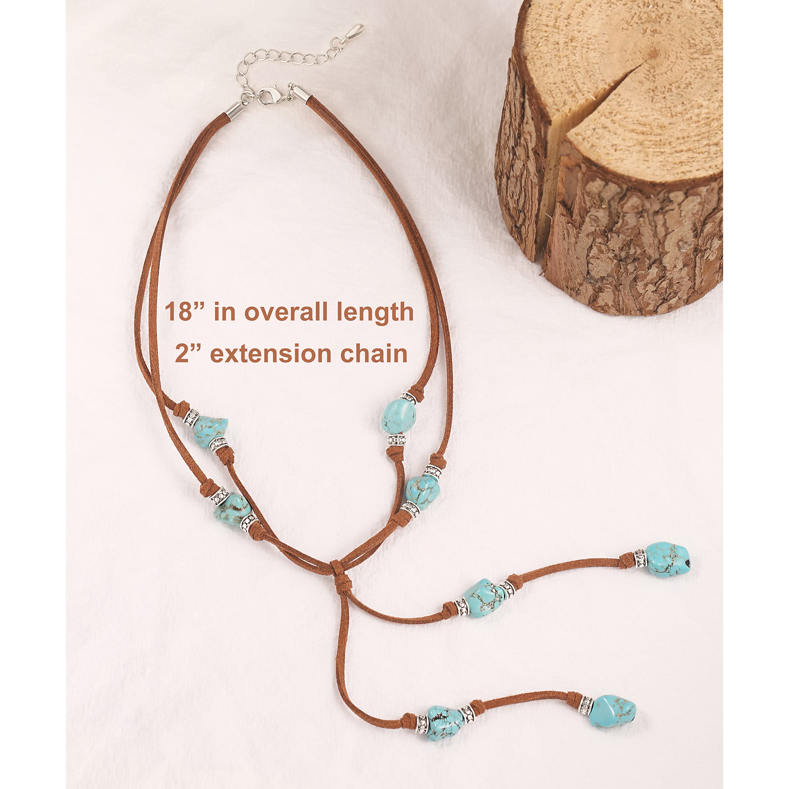 Collar de gamuza turquesa para mujer, hecho a mano, en forma de Y, bohemio, vintage, colgante, joyería Lariat…, Zinc, Turquesa 5