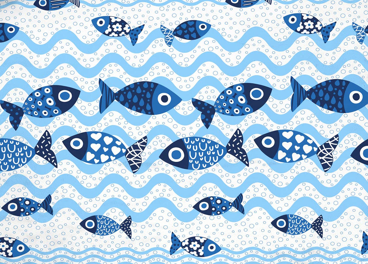 CapitanCasa Copriletto Piquet Leggero Estate 100% Cotone Made Italy Fantasia Pesciolini SV Matrimoniale Blu