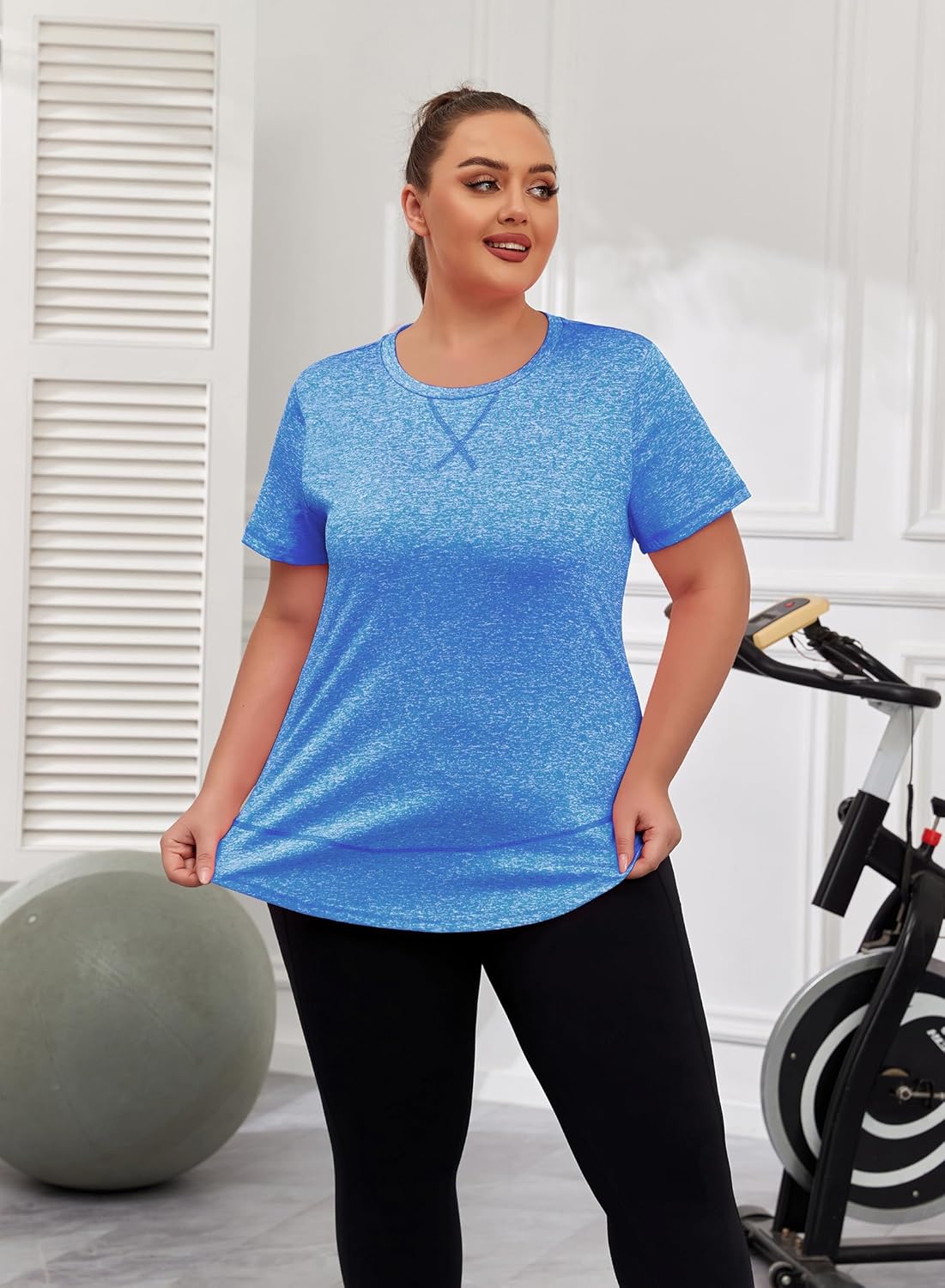 Women's Plus Size Workout Tops Short Sleeve Loose fit Shirts Athletic Gym Yoga Clothing - Image 6