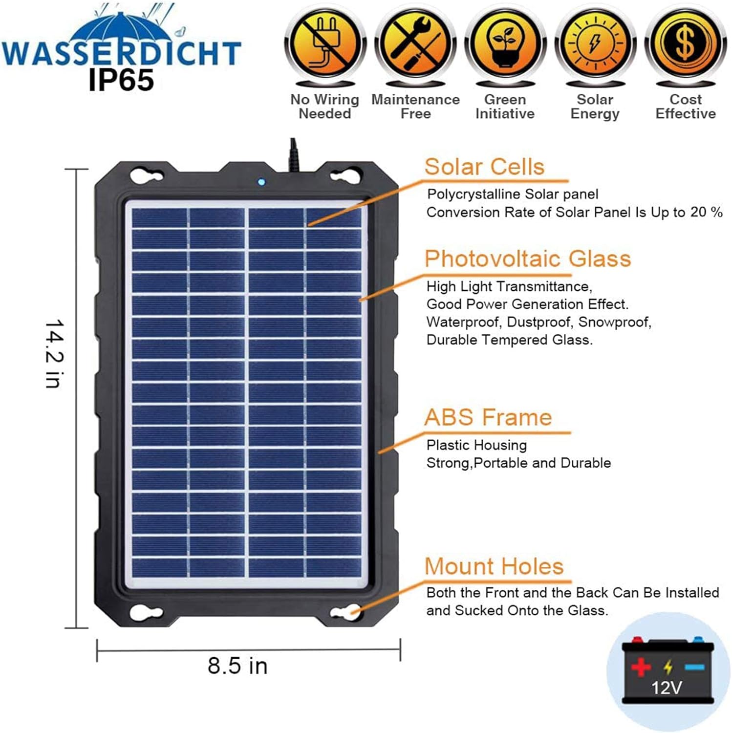 Upgraded 7.5W-Solar-Battery-Trickle-Charger-Maintainer-12V Portable Waterproof Solar Panel Trickle Charging Kit for Car, Automotive, Motorcycle, Boat, Marine, RV,Trailer,Powersports, Snowmobile, etc. : Patio, Lawn & Garden