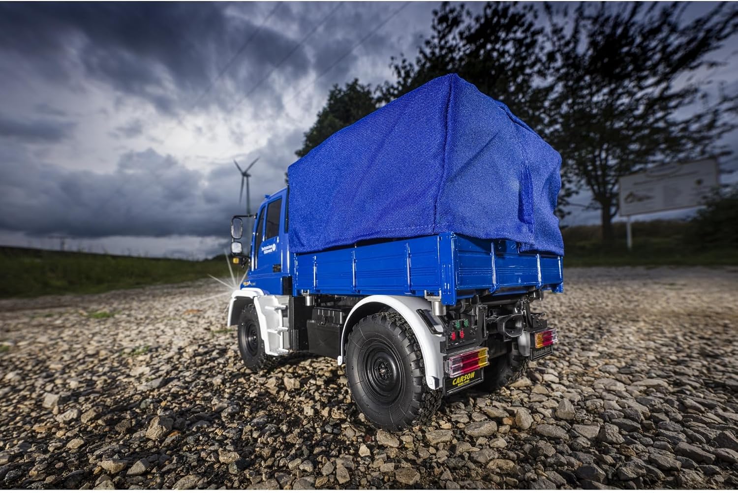 Carson 500907722 1:12 MB Unimog U300 THW 2.4G 100% RTR Remote Controlled Vehicle, RC Vehicle, RC Unimog with Functions, 100% Complete Set, Blue