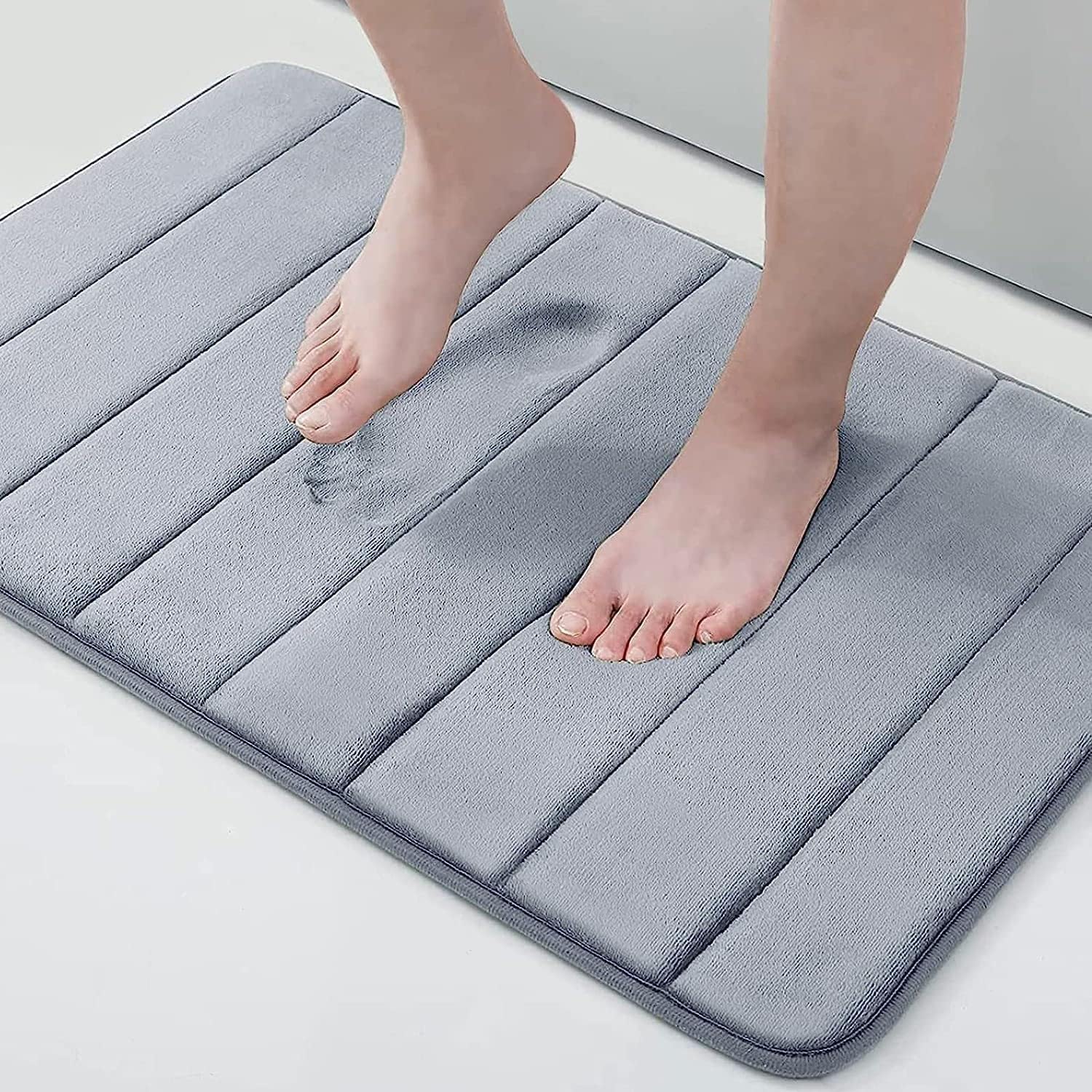 Finalize Bathroom mat Memory Foam Bath Mats Rugs for Bathroom Floor Door Mat Anti Slip Skid Super Rapid Water Absorbent Washable Rug Bath Door Bathroom mat-(Big Grey)- (1)