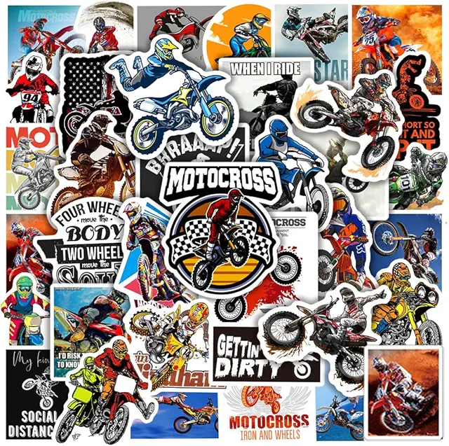 RGBEE Motorrad Aufkleber Set - 50 wasserfeste Vinyl Sticker für Helm & mehr