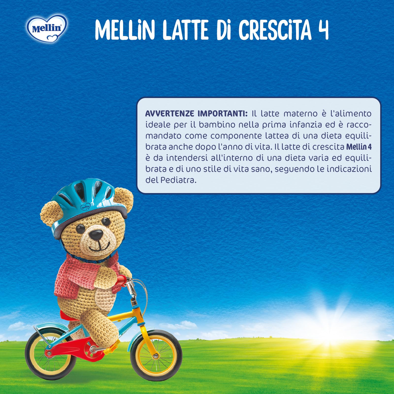 MELLIN 4 - Latte di Crescita in Polvere per Bambini - dal 2° anno compiuto al 3° anno, Gusto Delicato - Confezione da 3600 grammi (3 confezioni da 1200g)