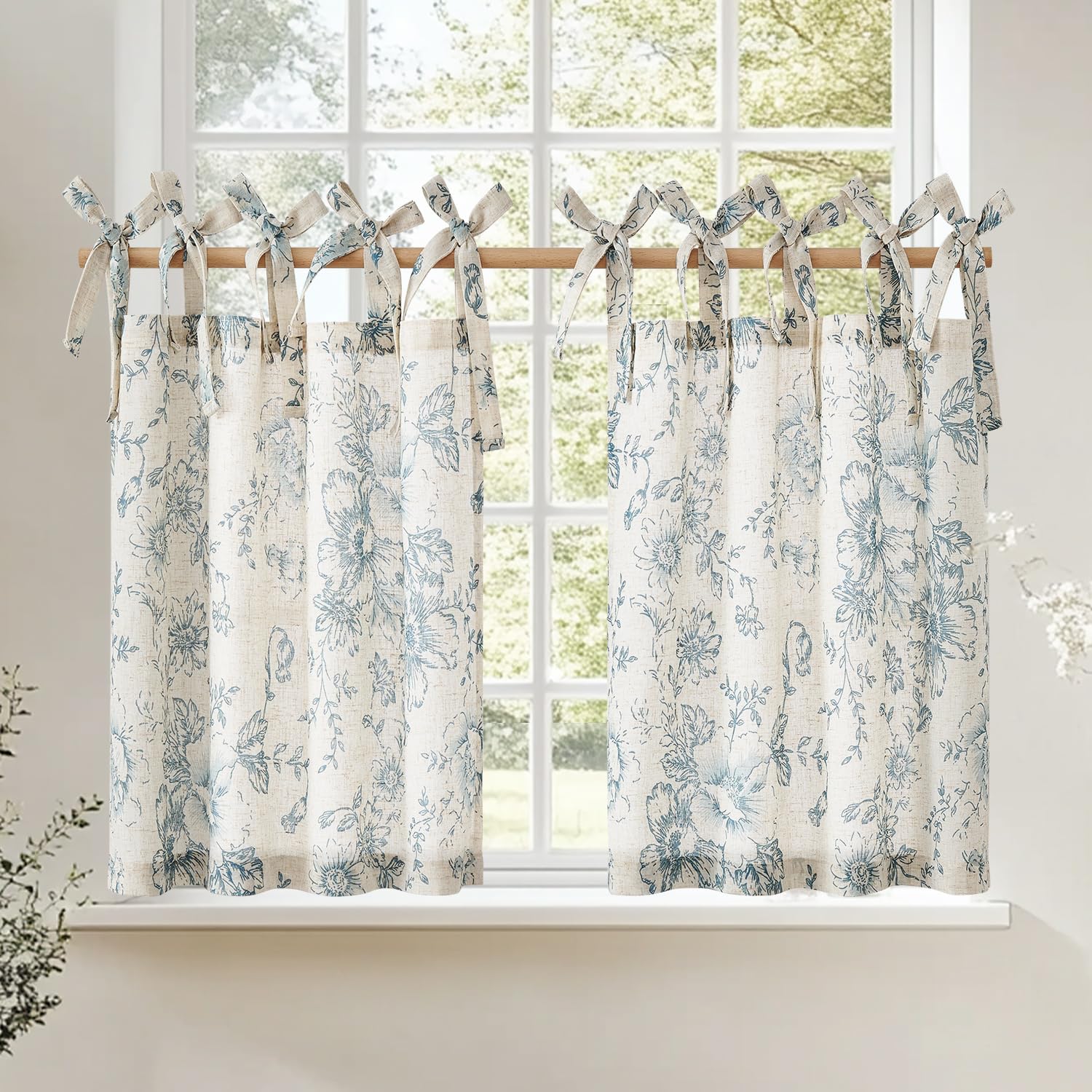 Amazon.com: jinchan Floral Linen Tier Curtains 36 Inch