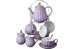 Jusalpha Fine China Purple 17-Piece Porcelain Tea Set