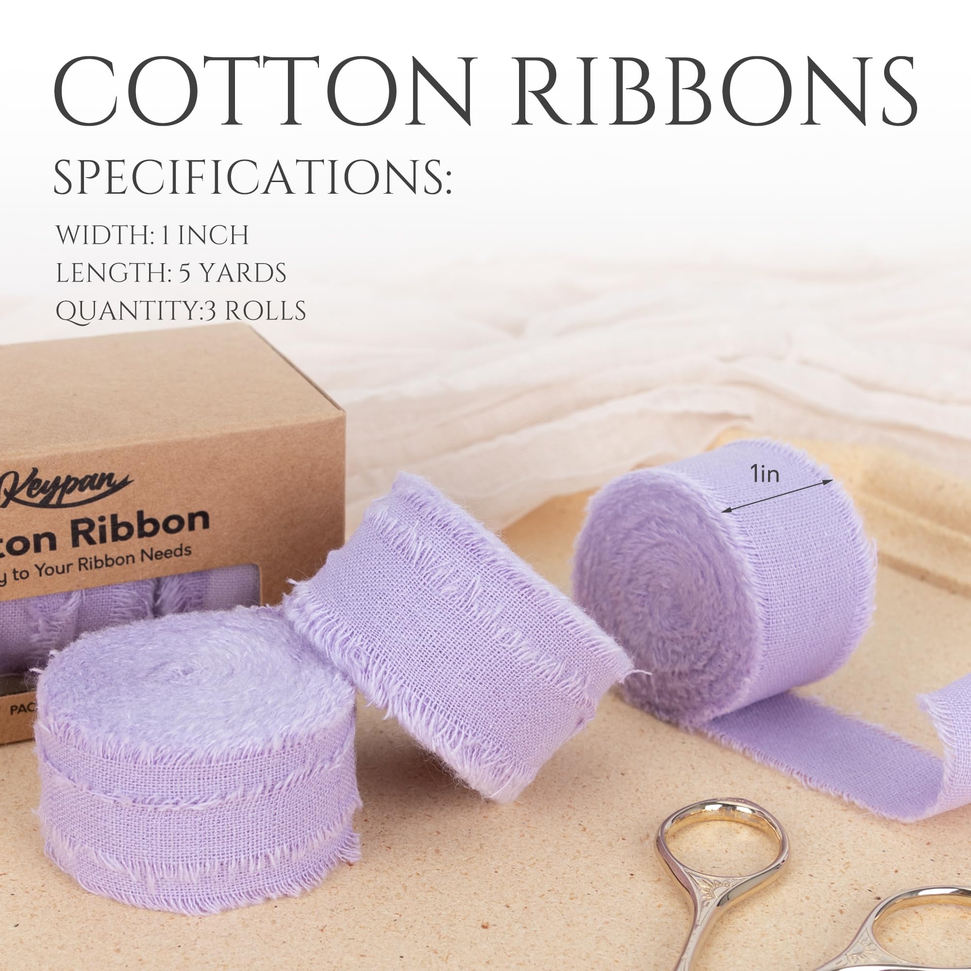 Keypan Cinta morada de 1 x 15 yardas con flecos deshilachados, cintas de algodón lavanda para envolver regalos, invitaciones de boda, ramo de flores, baby shower