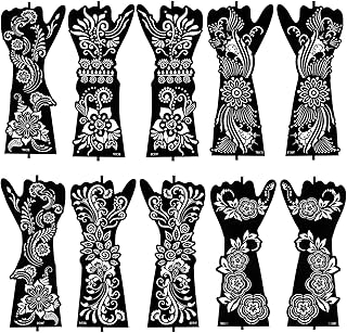 Large Henna Tattoo Stencil Kit - 10 Sheets, Reusable Adhesive Templates for Women and Girls, Indian Arabian Tattoo Stickers for Hand and Body Paint - Body Art Stencil Temporary Tattoos