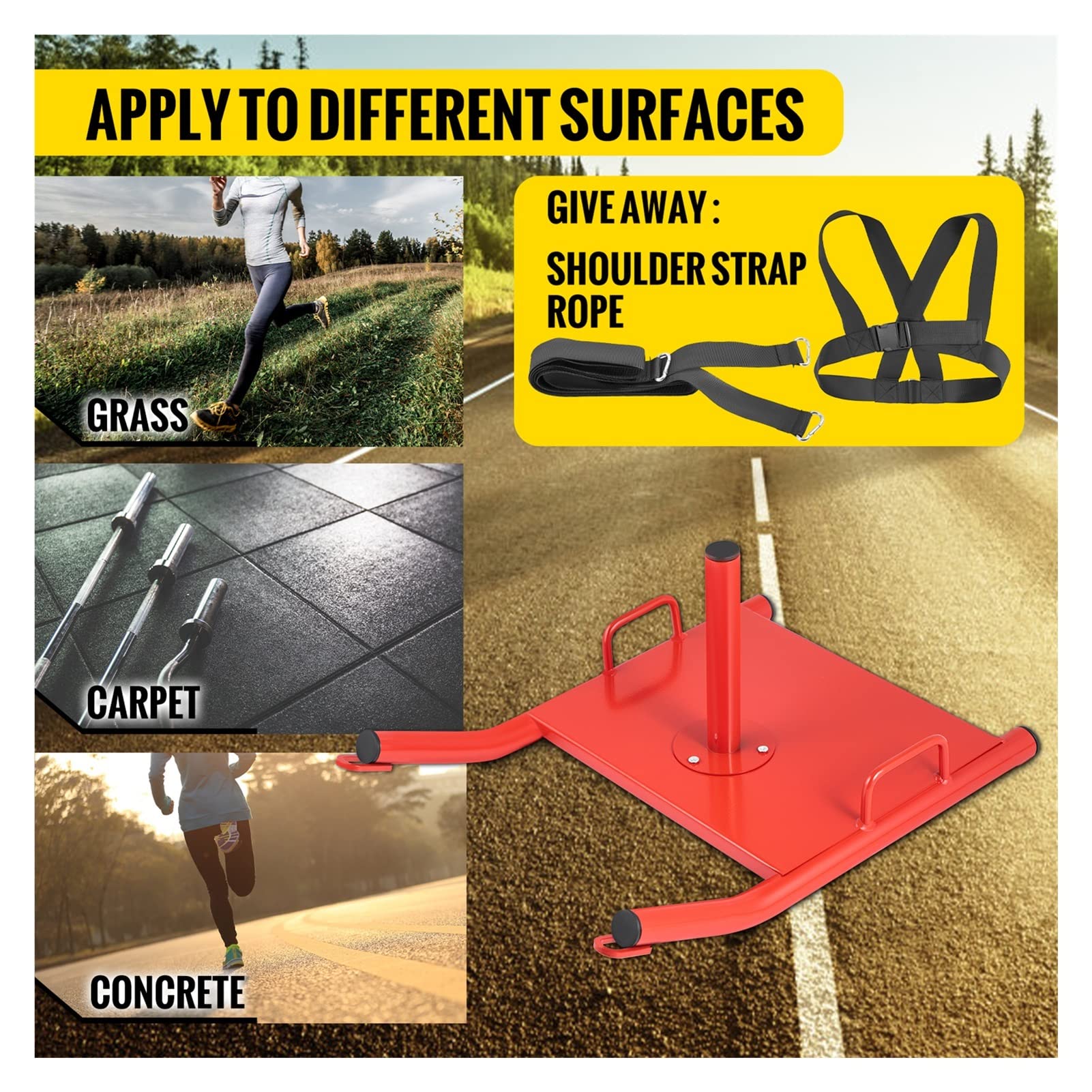 Weight Sled Power Speed Sled W/Adjustable Shoulder Harness Strength Training Running Football Fitness Max Capacity 500LBS For Beginners DIY Use