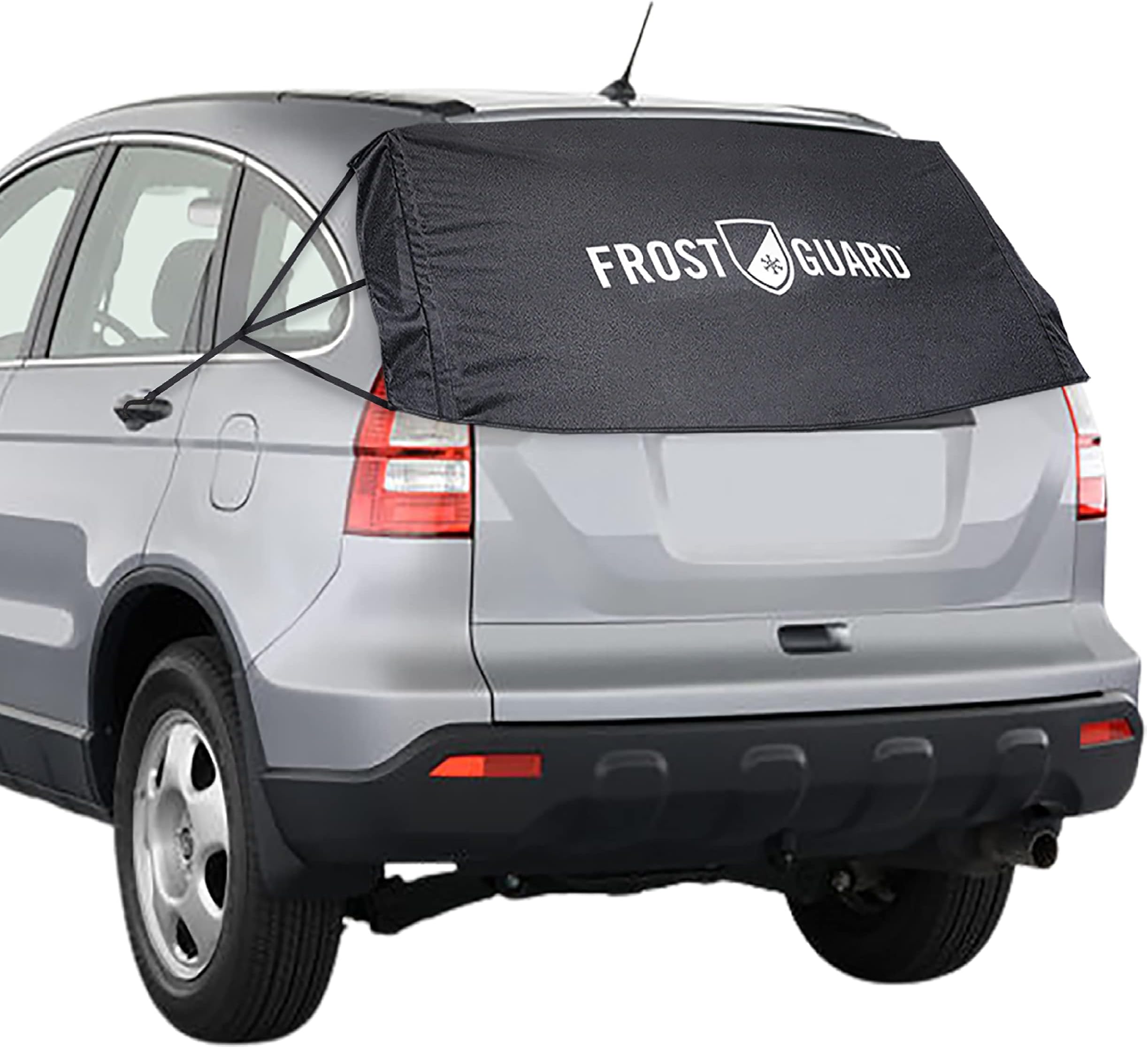 FrostGuard Rear Windshield Cover for Ice and Snow, For SUVs and Trucks - Rear Window Cover to Reduce Scraping, Elastic to Conform to Vehicle's Shape - Secure Hooks for Snug Fit - Black, 59 x 20 Inches