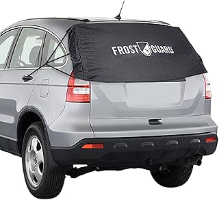 FrostGuard Rear Windshield Cover for Ice and Snow, For SUVs and Trucks - Rear Window Cover to Reduce Scraping, Elastic to Conform to Vehicle's Shape - Secure Hooks for Snug Fit - Black, 59 x 20 Inches