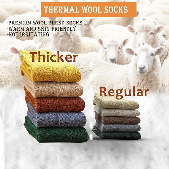 VoJoPi Winter Thermal Socks for Women - 5 Pairs Thick Warm Ladies Cozy Wool Crew Boot Socks, US 5-10