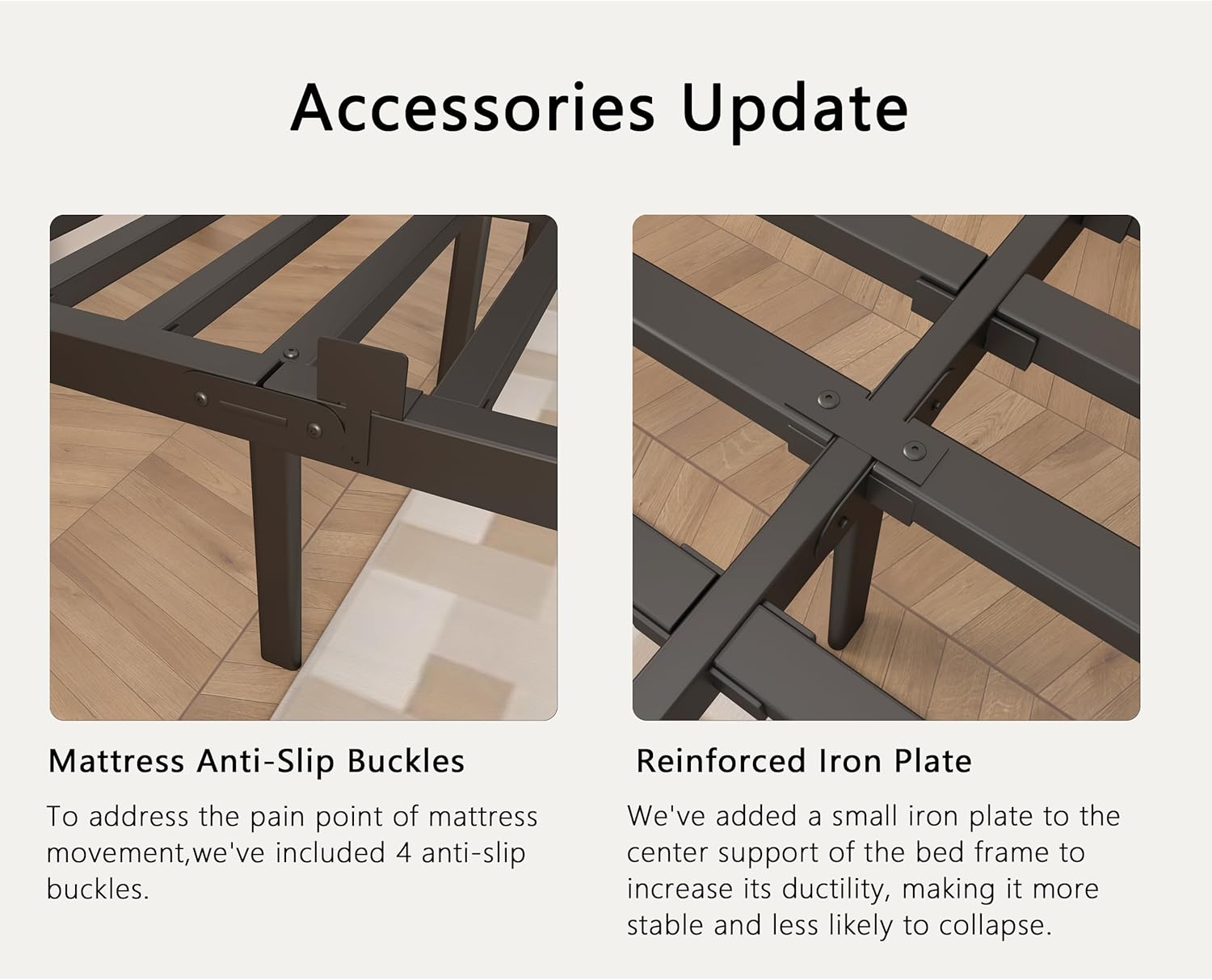 KZZLOL Queen Bed Frame 16 Inch, Metal Bed Frame Queen Size No Box Spring Needed, DIY Headboard, Heavy Duty Steel Support 3500 LBS, Noiseless, Round Corner Leg, Storage Space, Easy Assembly, Black - Image 3