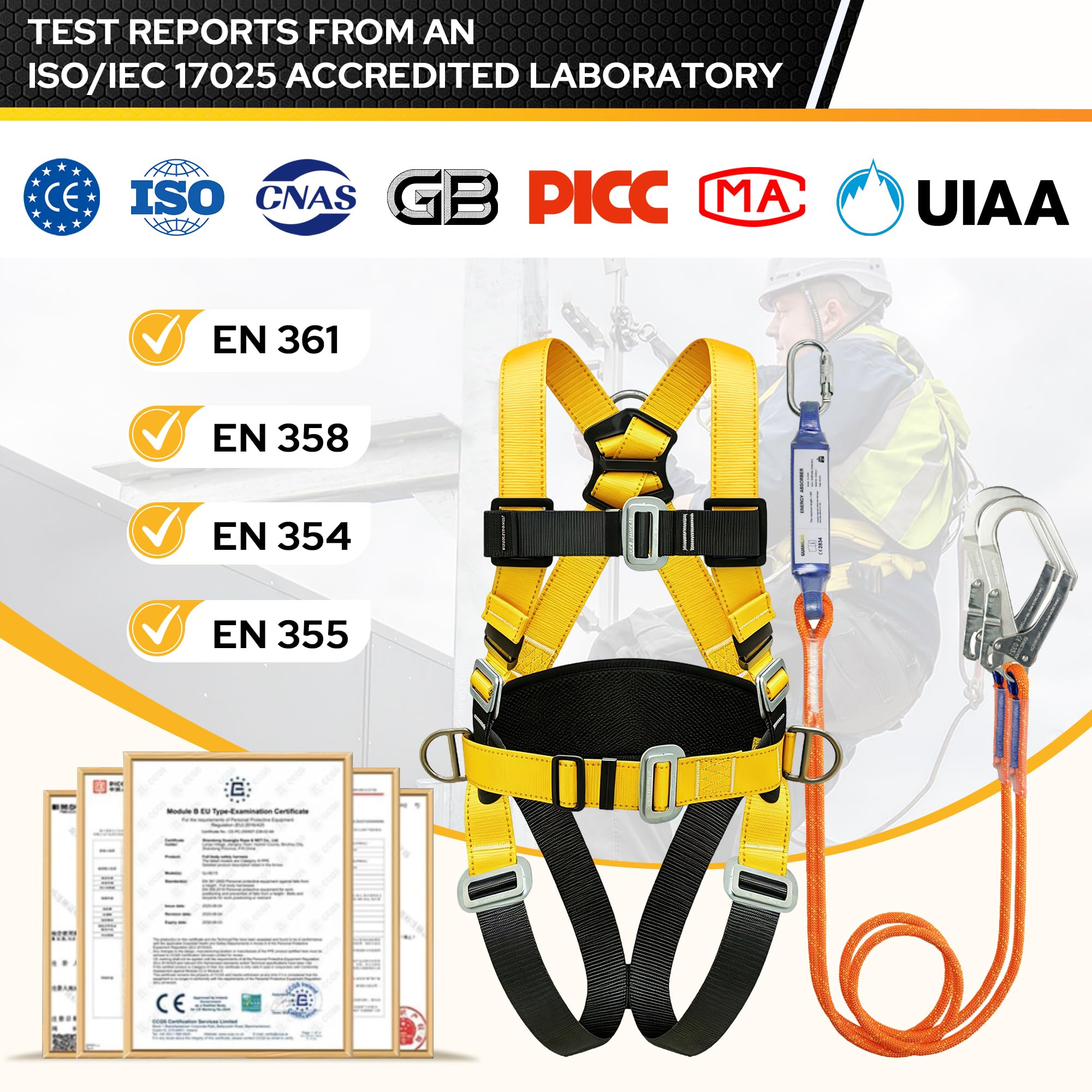 Kit di imbracatura di sicurezza per la caduta Kit completo di imbracatura di sicurezza