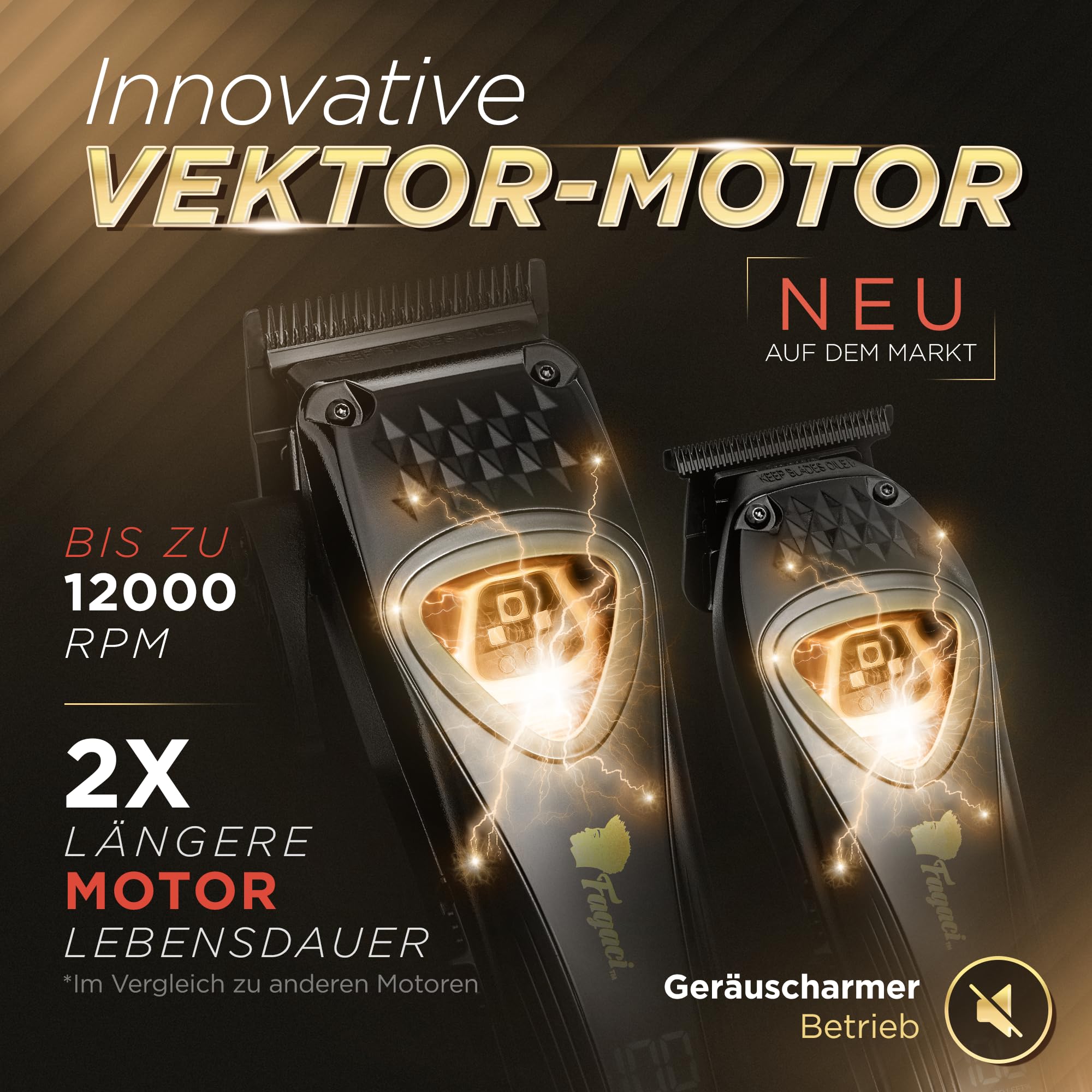 Fagaci Haarschneidemaschine und Trimmer, DLC Klingen, Vektormotor 12000 RPM | Für intensive Nutzung ausgelegt, 2x Lebensdauer, DLC-beschichtete Klingen, extreme Schärfe, Präziser, müheloser Schnitt