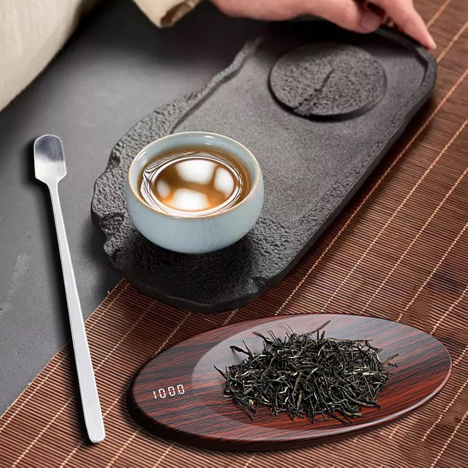Mini Scale Digital Scale Tea Leaves Scale Multifunction High Accuracy Portable Rechargeable Weighing Tool Gram Scale for Tea Baking, Wood Color