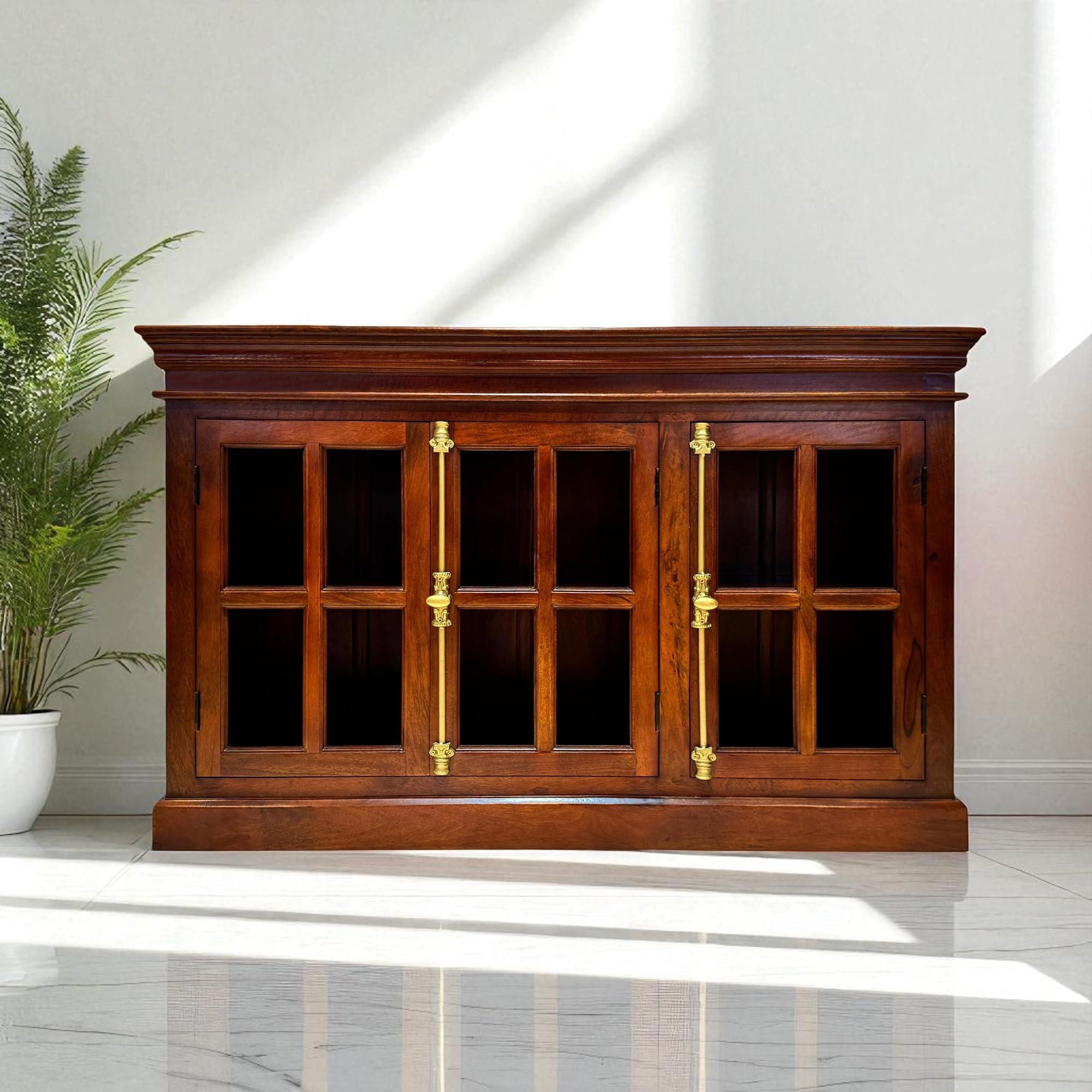 The Attic Oregon 3 Door Sideboard,Multipurpose Cabinet for Kitchen and Living Room Storage,Classy Sideboard,Solid Mango Wood,Honey Matte Finish